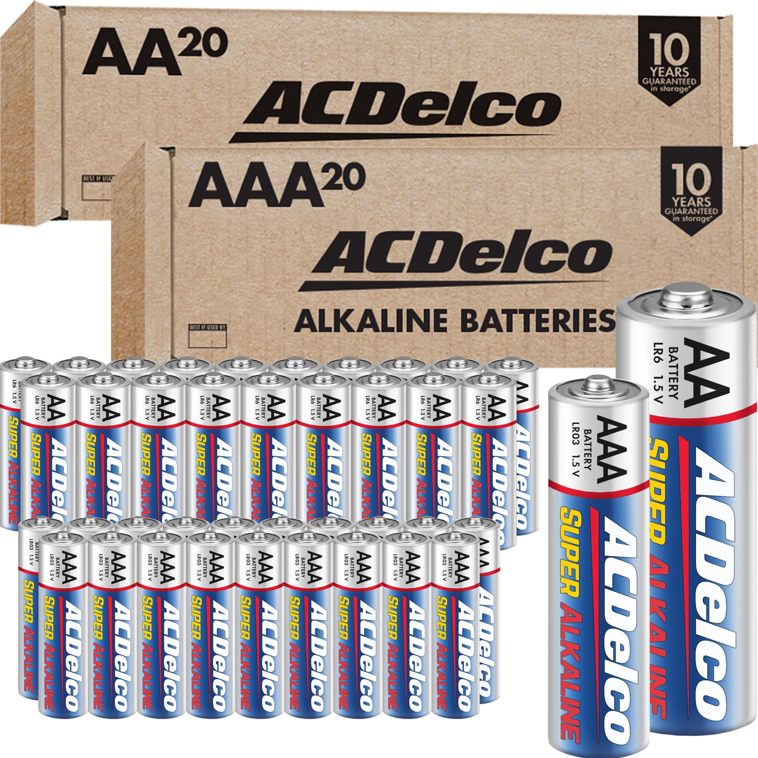 Acdelco Double Aa And Triple Aaa 40 Count Combo Pack Super Alkaline Batteries, 20 Count Each, 10 Year Shelf Life