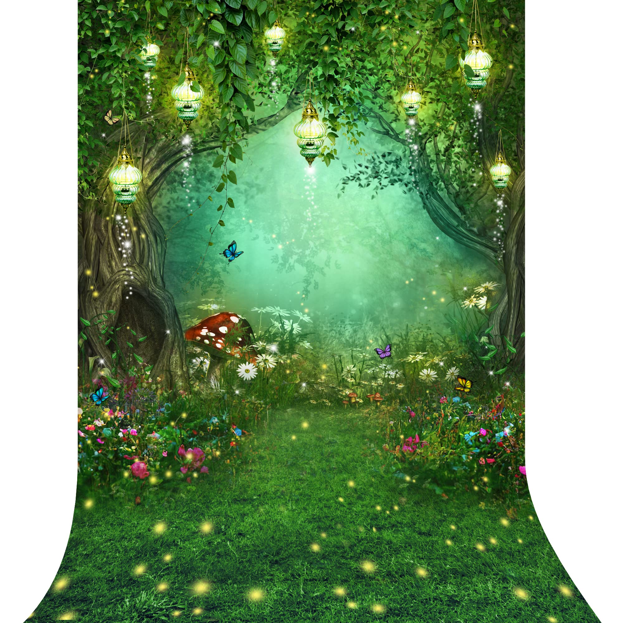 Riyidecor Enchanted Fairy Photography Backdrops Wonderland Garden Backdrop Tale Green Woodland Birthday 5Wx7H Feet Fairy Backdro