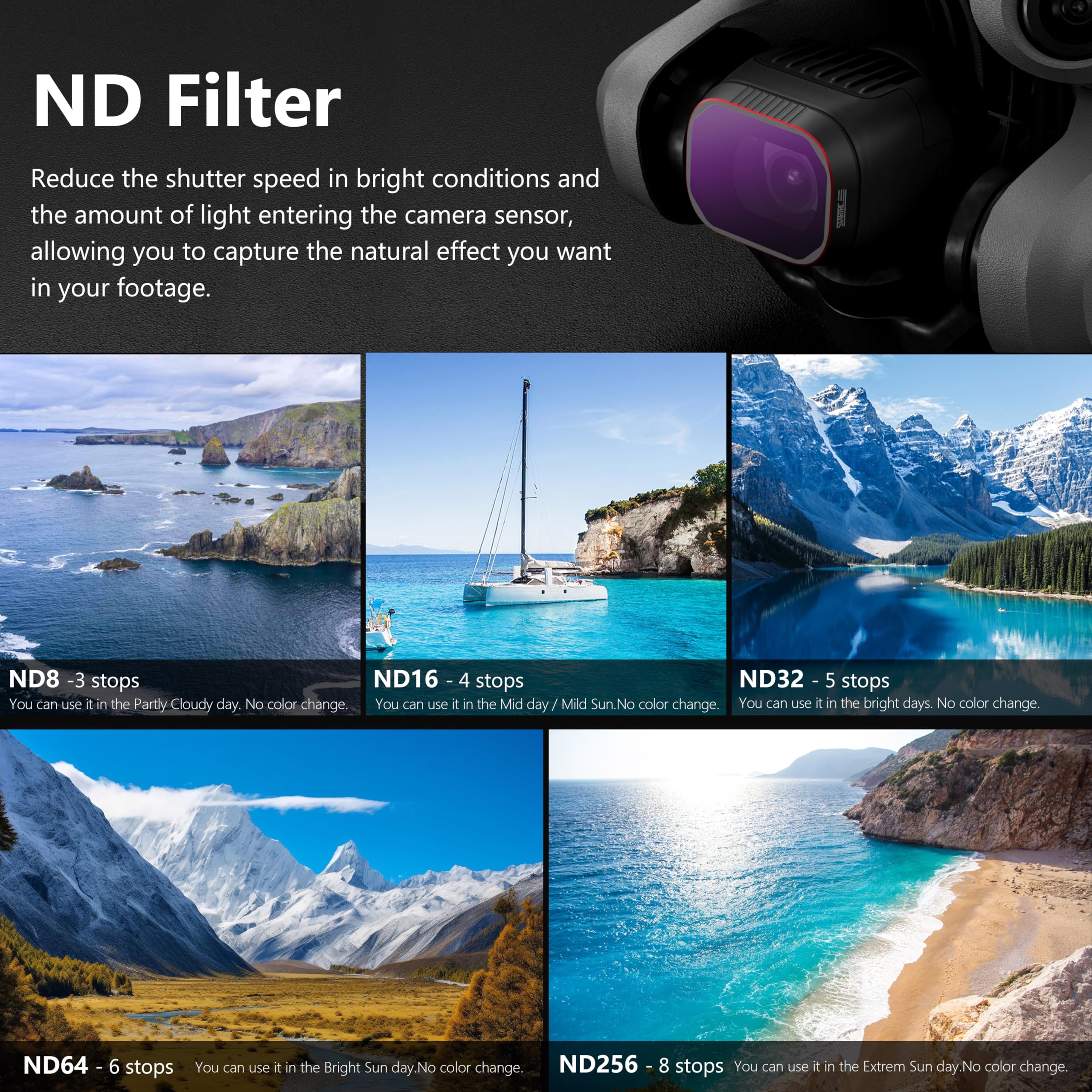 Startrc Nd Filters Set For Dji Mini 4 Pro Accessories  6 Pack (Nd8,Nd16,Nd32,Nd64,Nd256,Cpl)(Aluminum Version)