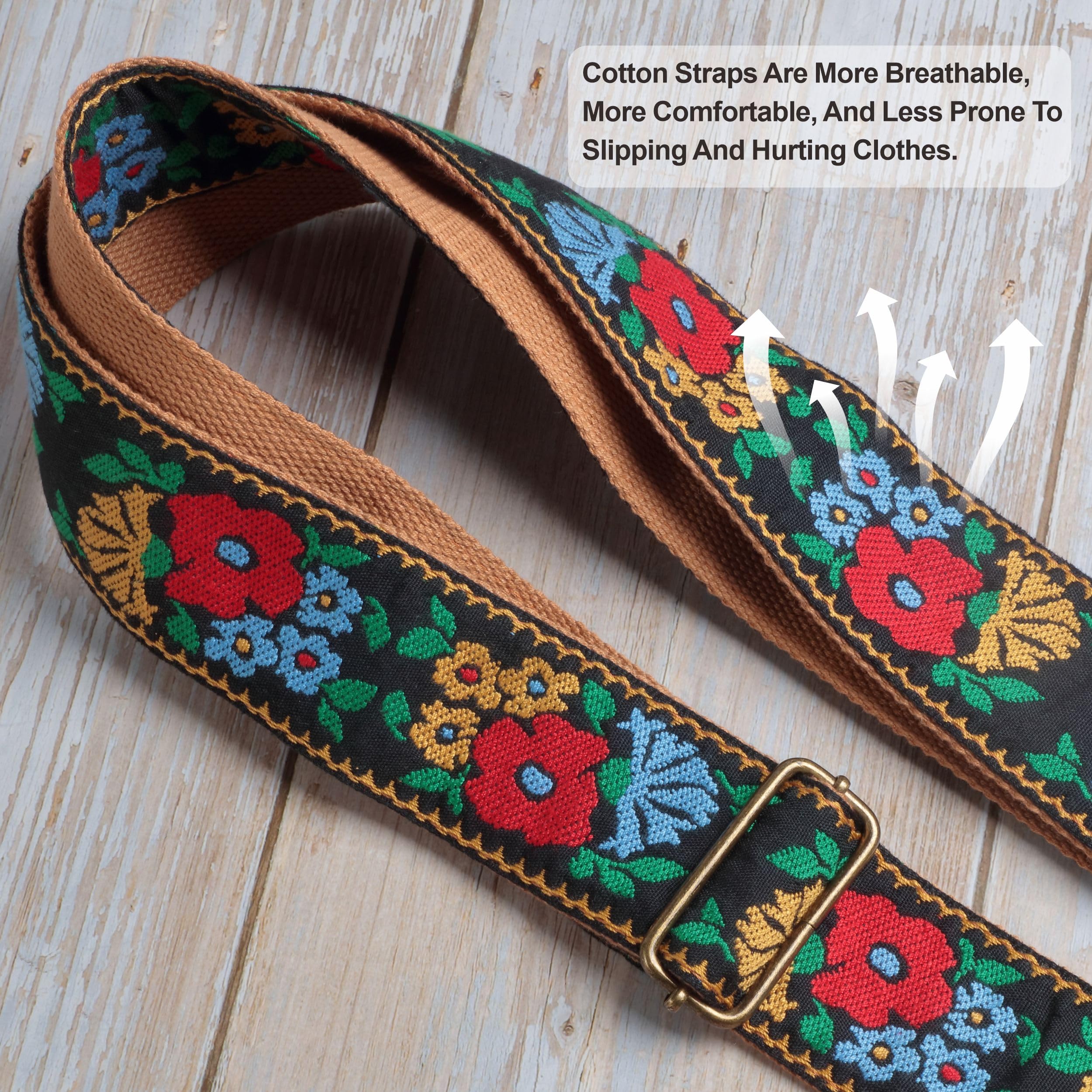 Nefelibata Guitar Strap,Vintage Jacquard Embroidery Cotton Guitar Straps With Full Grain Leather Ends For Electric,Acoustic,Come