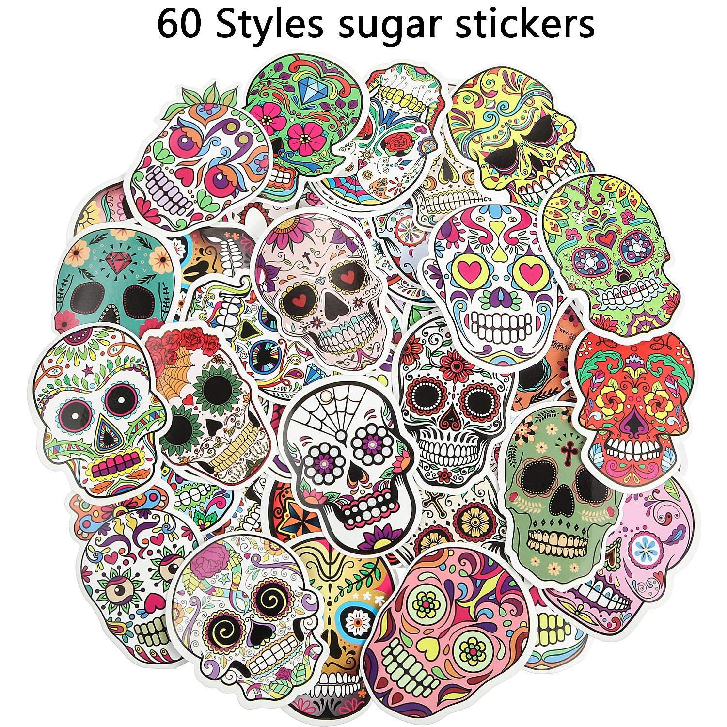 180 Pieces Halloween Sugar Skull Stickers Pack, Laptop Sugar Skull Decals Dia De Los Muertos Mexican Day Of Dead Vinyl Sticker F