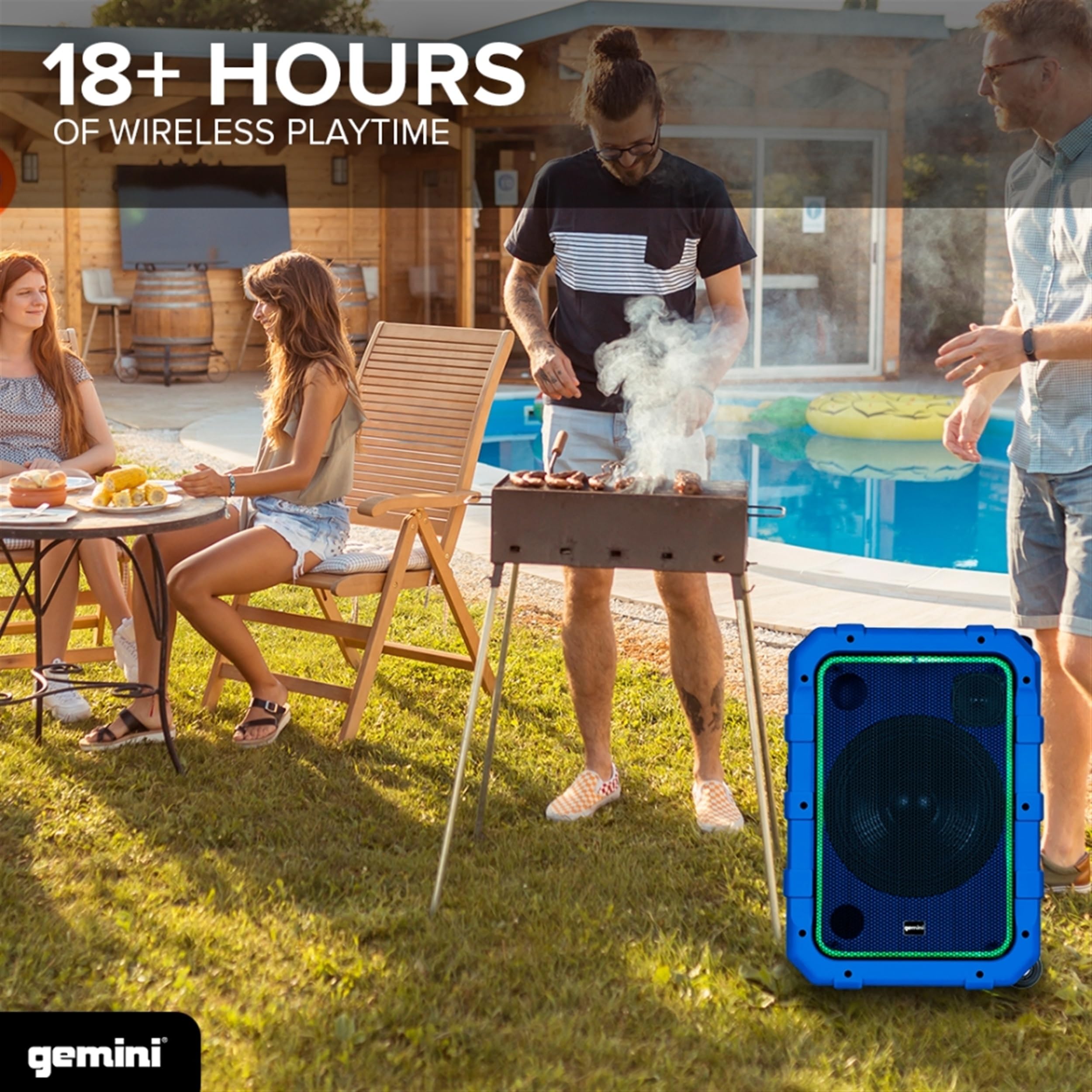 Gemini Sound Mpa 2400 Waterproof Bluetooth Speaker, 240W, 10� Woofer, Dsp Presets, Led Light Show, Mic/Guitar Inputs, Trolley Wheels, Built In Battery � Perfect For Outdoor Events (Blue)