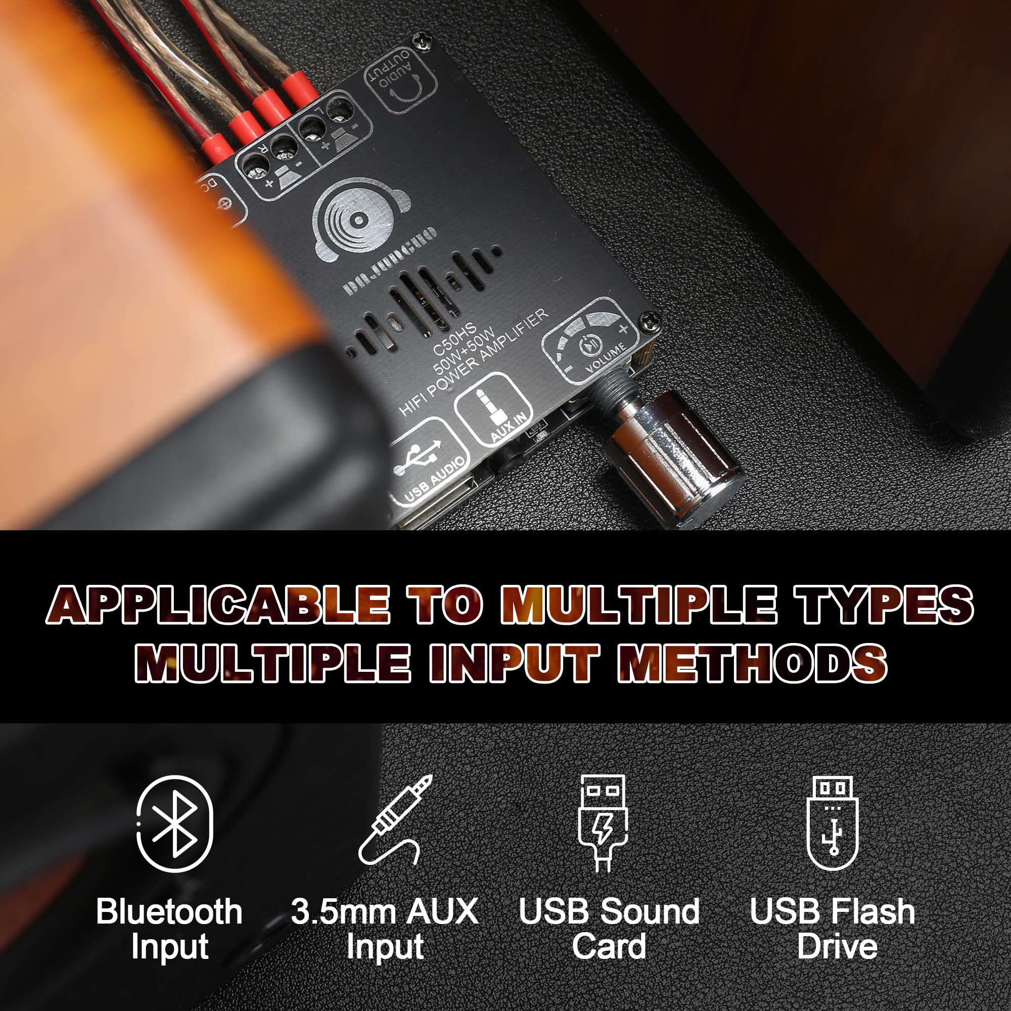 C50Hs Bluetooth Amplifier Board Tpa3116D2 Hifi Chip 12 24V Dc Input,Support Usb Sound Card/Usb Flash Driver, Aux, Bluetooth Mult