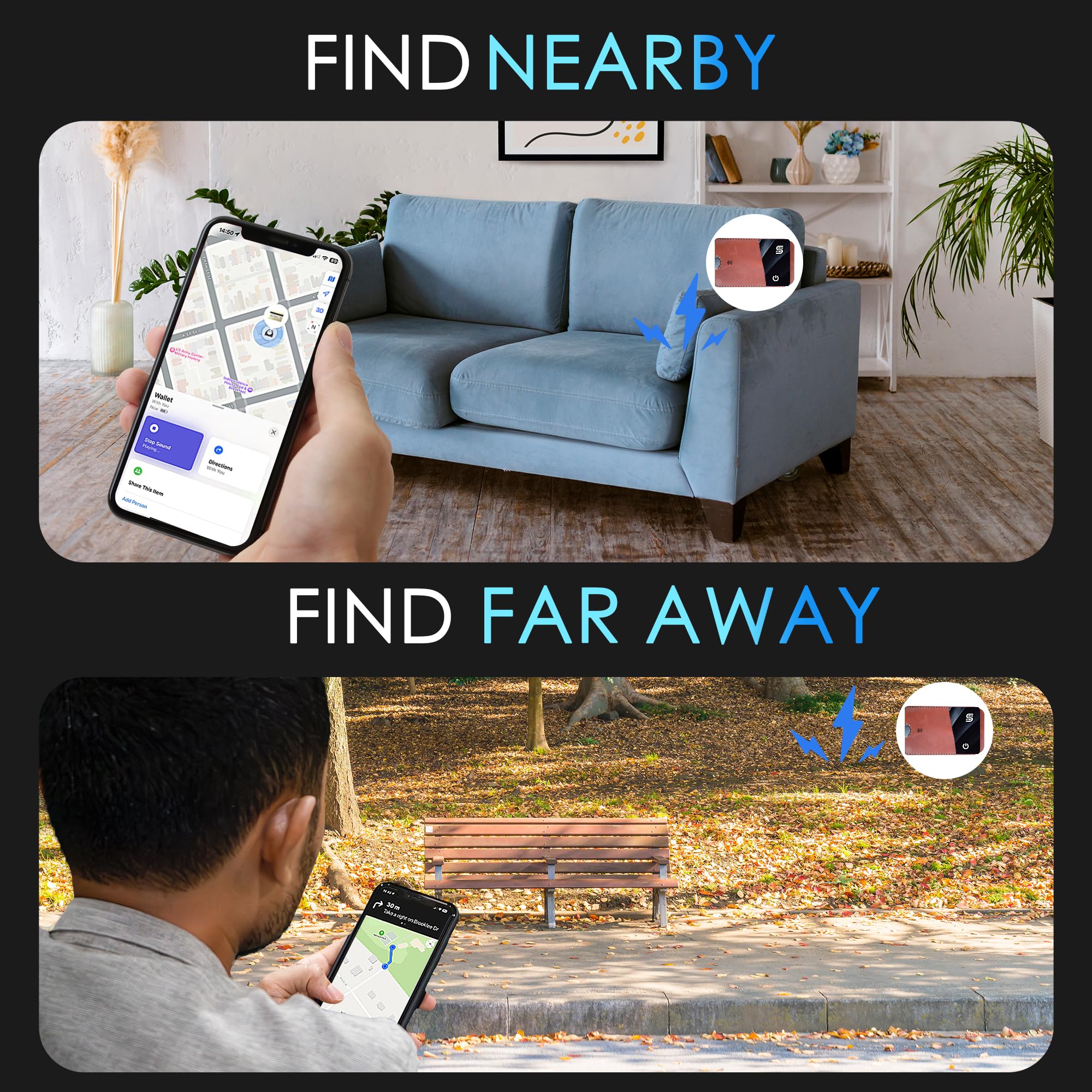 Seinxon Wallet Tracker Wireless Recharging Ip68 Thin Item Finder Card Luggage Located Bluetooth Works With Apple Find My App & N