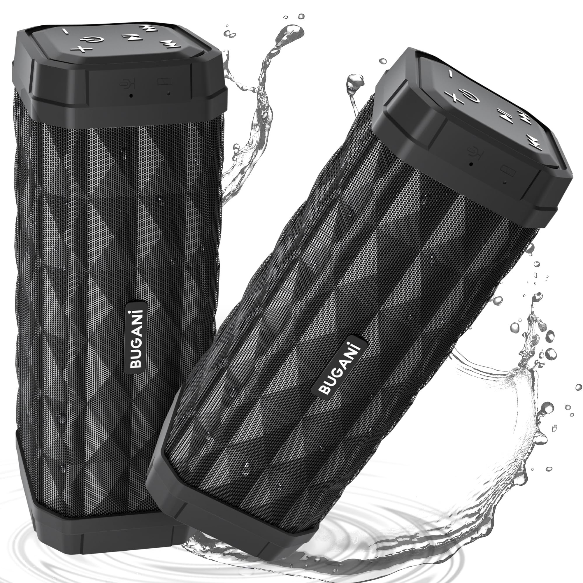 Bugani Bluetooth Speakers, Portable True Wireless Speakers, Tws Pairing With Loud Stereo Sound,Ipx5 Waterproof Built In Mic, 24H