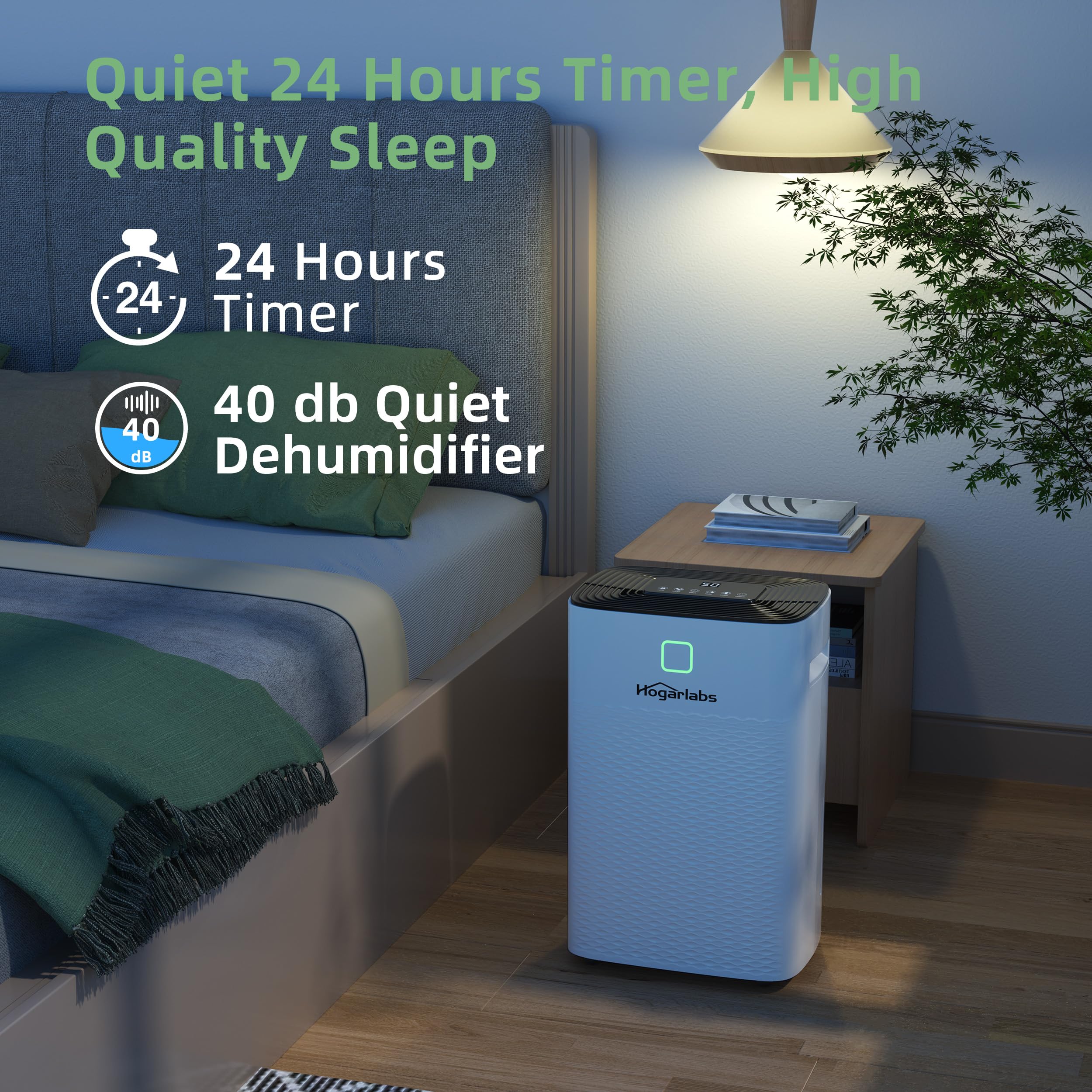 Hogarlabs 50 Pint Smart Dehumidifiers For Home And Basements, With 3 Working Modes, Overflow Protection, And Auto Shut Off Resta