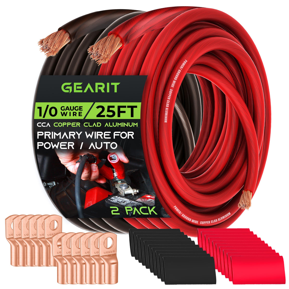 Gearit, 4 Gauge Wire,10 Lugs, 20 Heat Shrink Wrap, For Automotive, Battery Cable, Amp, Cca Wire, Wire, Amp Kit, Battery Cables,