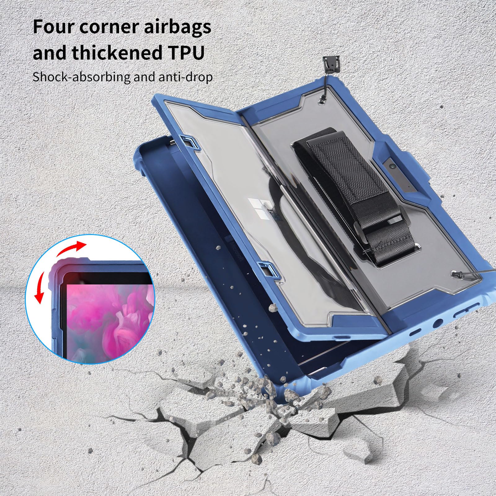 Aoao For Microsoft Surface Pro 8 Case With Shoulder Strap, Hand Strap, Stylus Pen Holder, Rugged, Shock Absorbing And Drop Resis