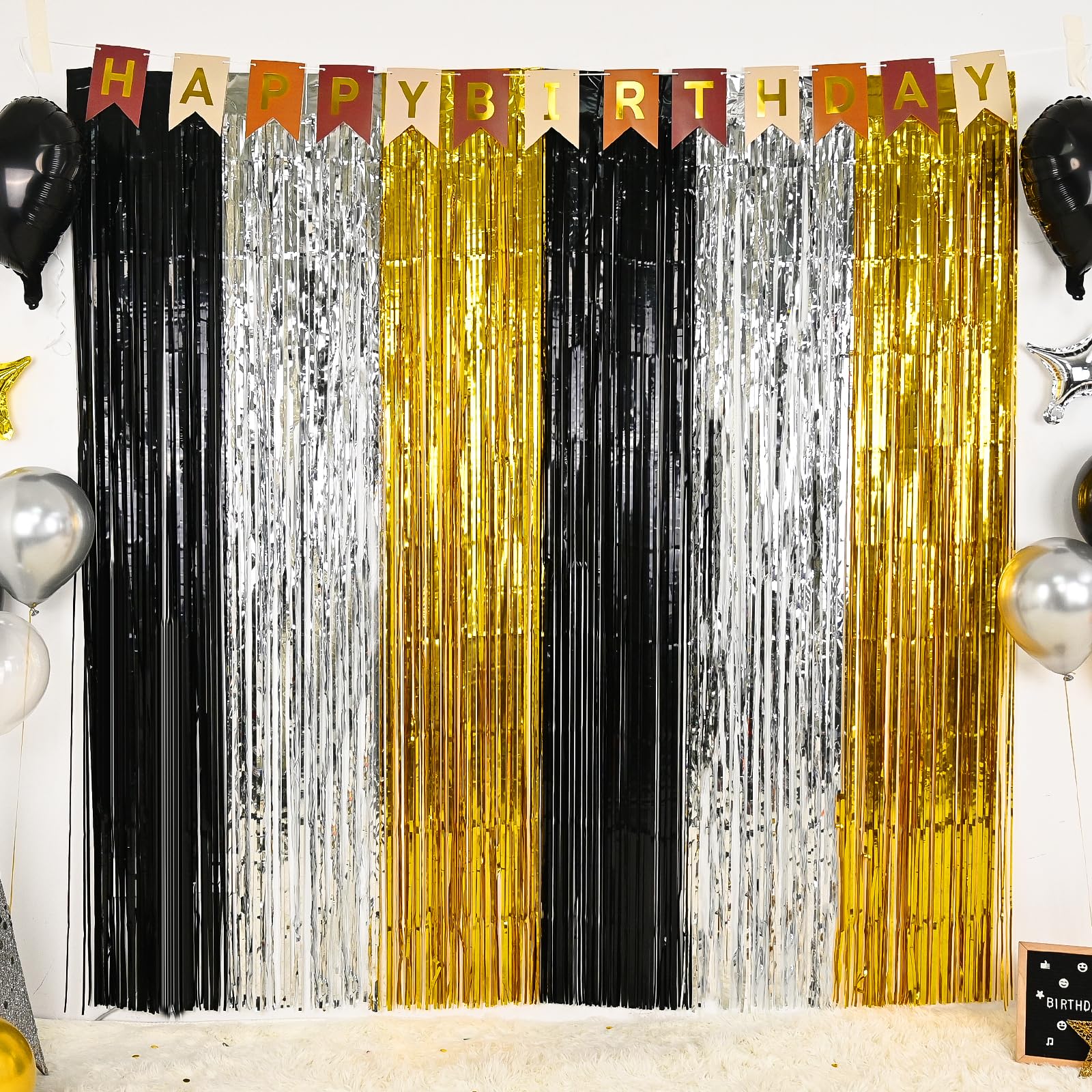 Spider Birthday Party Decoration, 2 Packs Of 3.3X6.6 Ft Black Red And Blue Tinsel Foil Fringe Curtains Photo Booth Prop Tinsel S