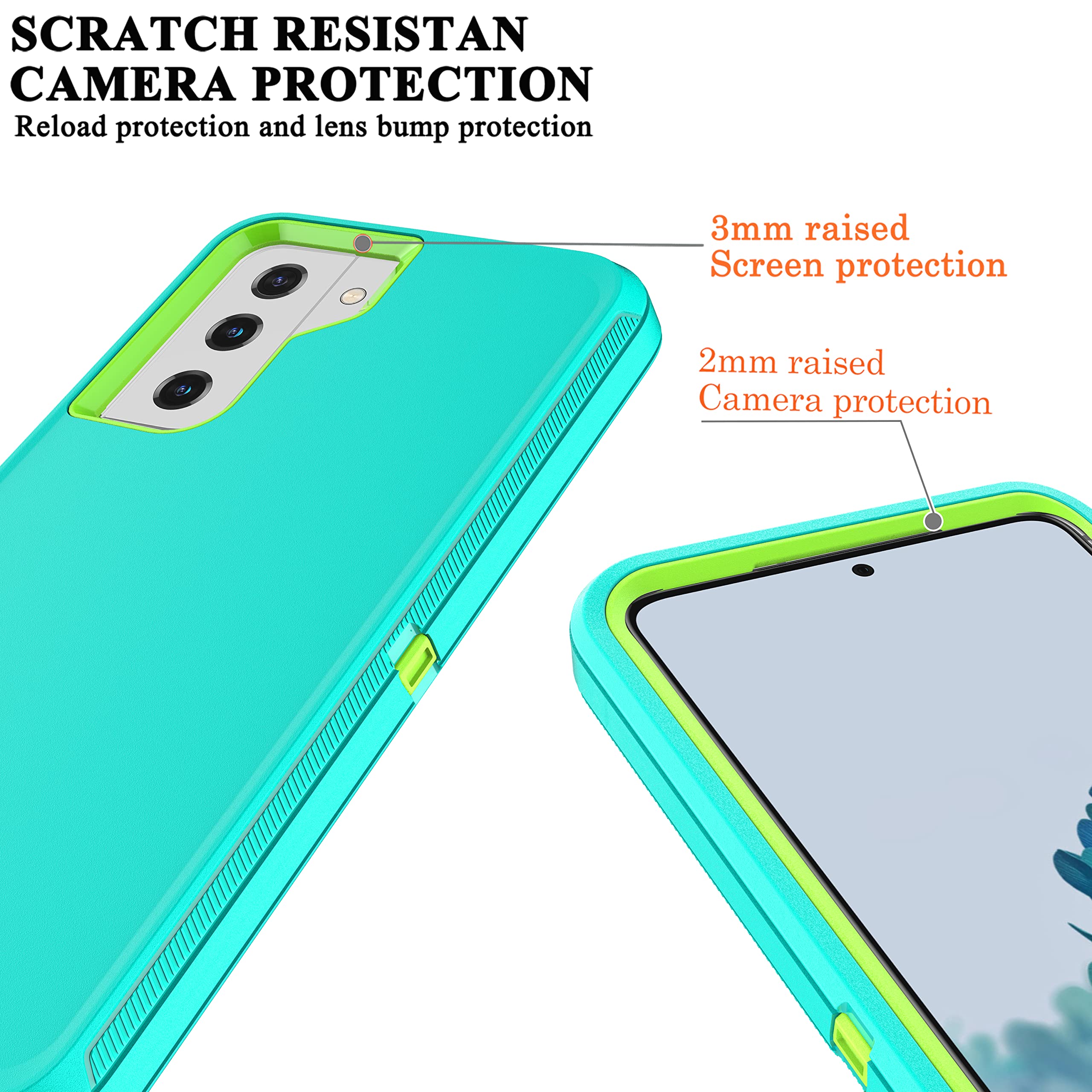 3 In 1 Heavy Duty Case For Galaxy S21 (Not For S21 Plus),With [ Flexible Tpu Film And Camera Lens Film] 2 Pack Shockproof, Drop