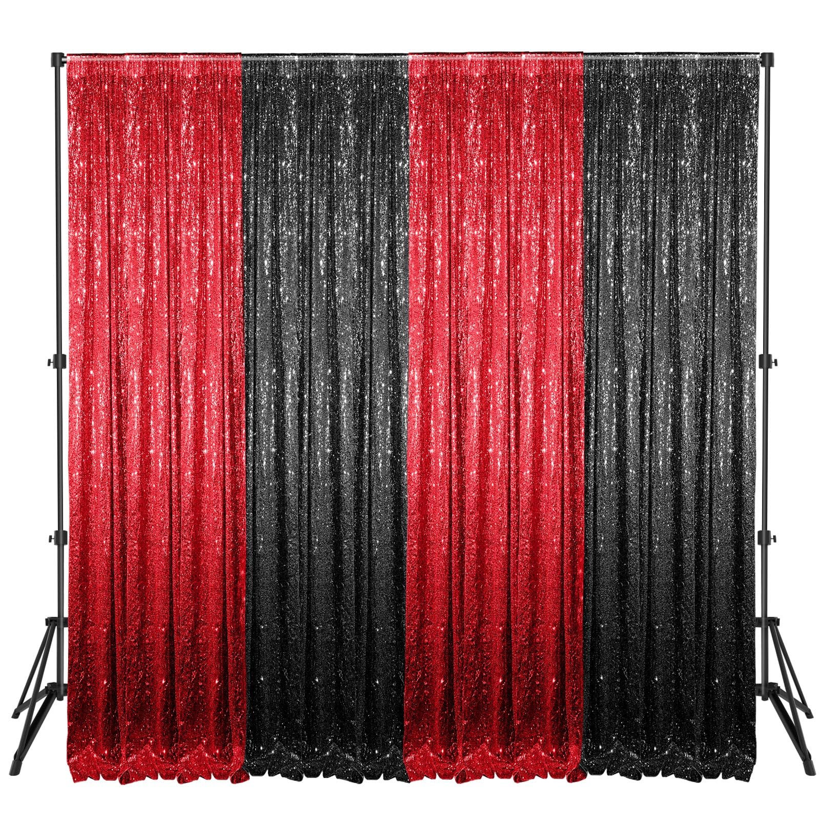 Tatuo Sequin Backdrop, 4 Panels 2Ft X 8Ft, High Density Material, Black & Red, Occasion Type: New Year, Christmas, Birthday, Tha