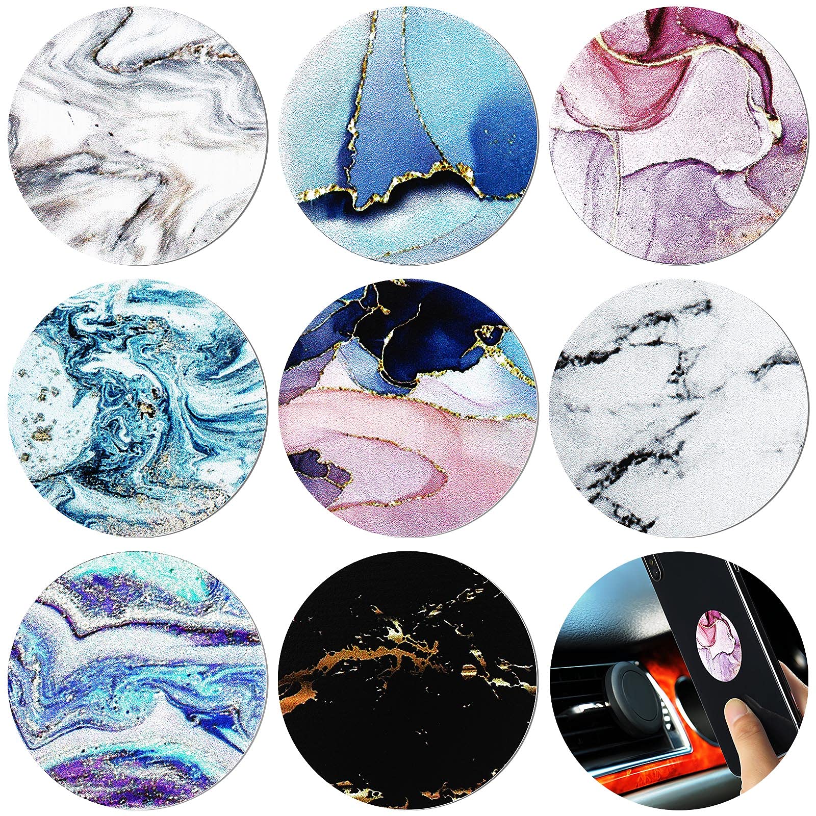 Weewooday 8 Pcs Phone Magnet Car Metal Mount Plate For Cell Holder Compatible With Magnetic Car Mounts Replacement Sticker(Marbl