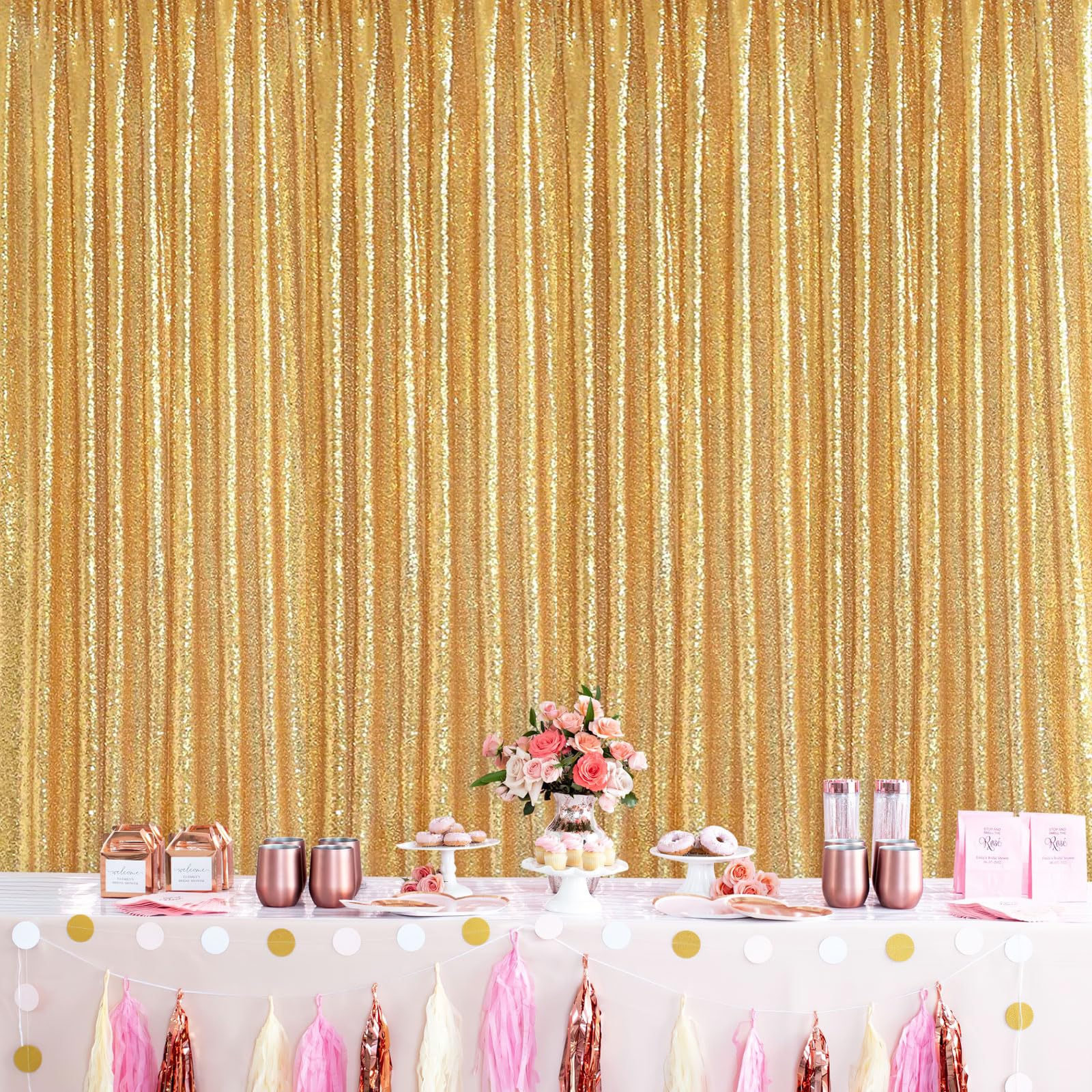 Gold Backdrop Curtain For Parties   3 Pieces Glitter Sequin Background Backdrops 2X8Ft Birthday Baby Shower Decorations