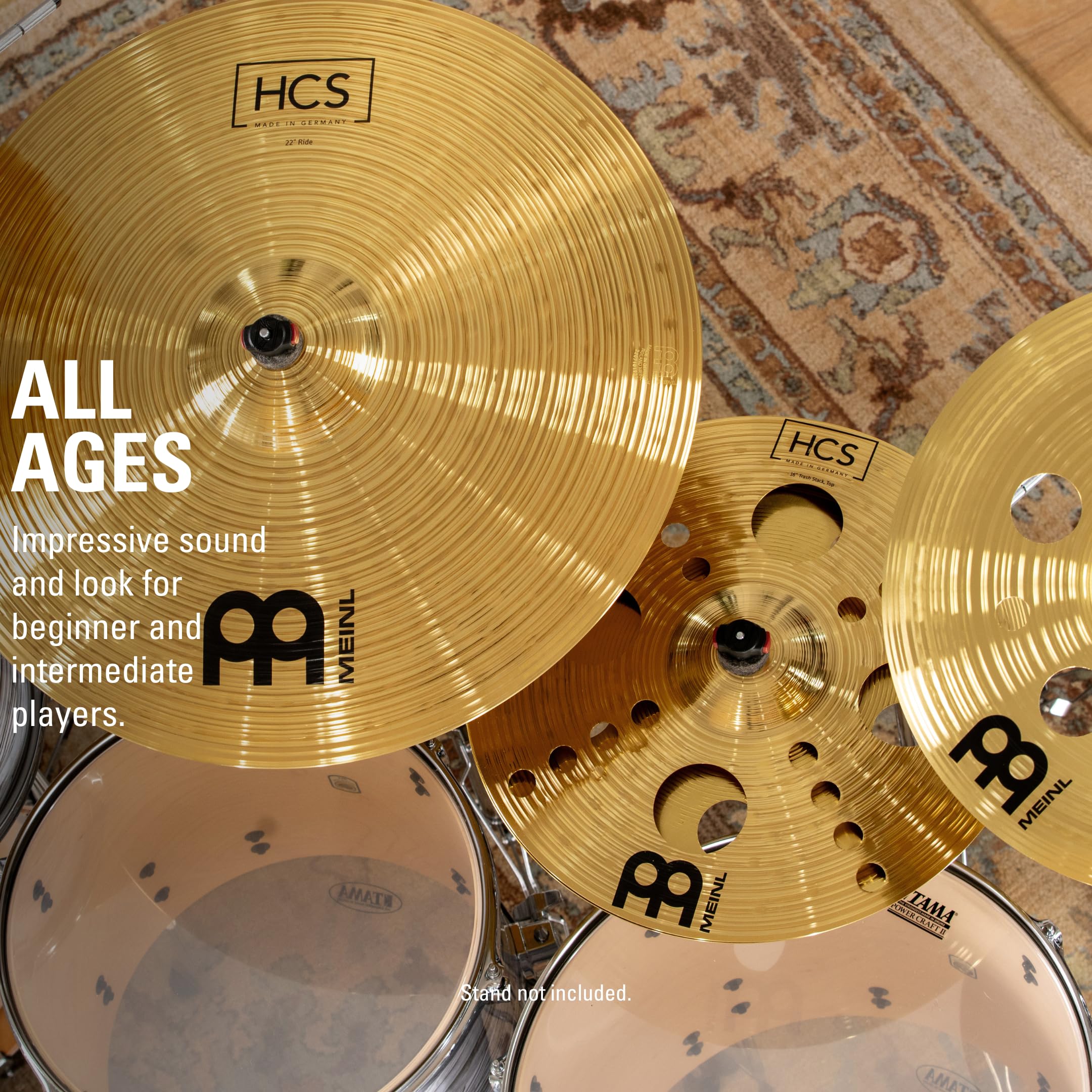 Meinl 16'' Trash Stack Cymbal Pair With Holes   Hcs Traditional Finish Brass For Drum Set, Made In Germany, 2 Year Warranty (Hcs