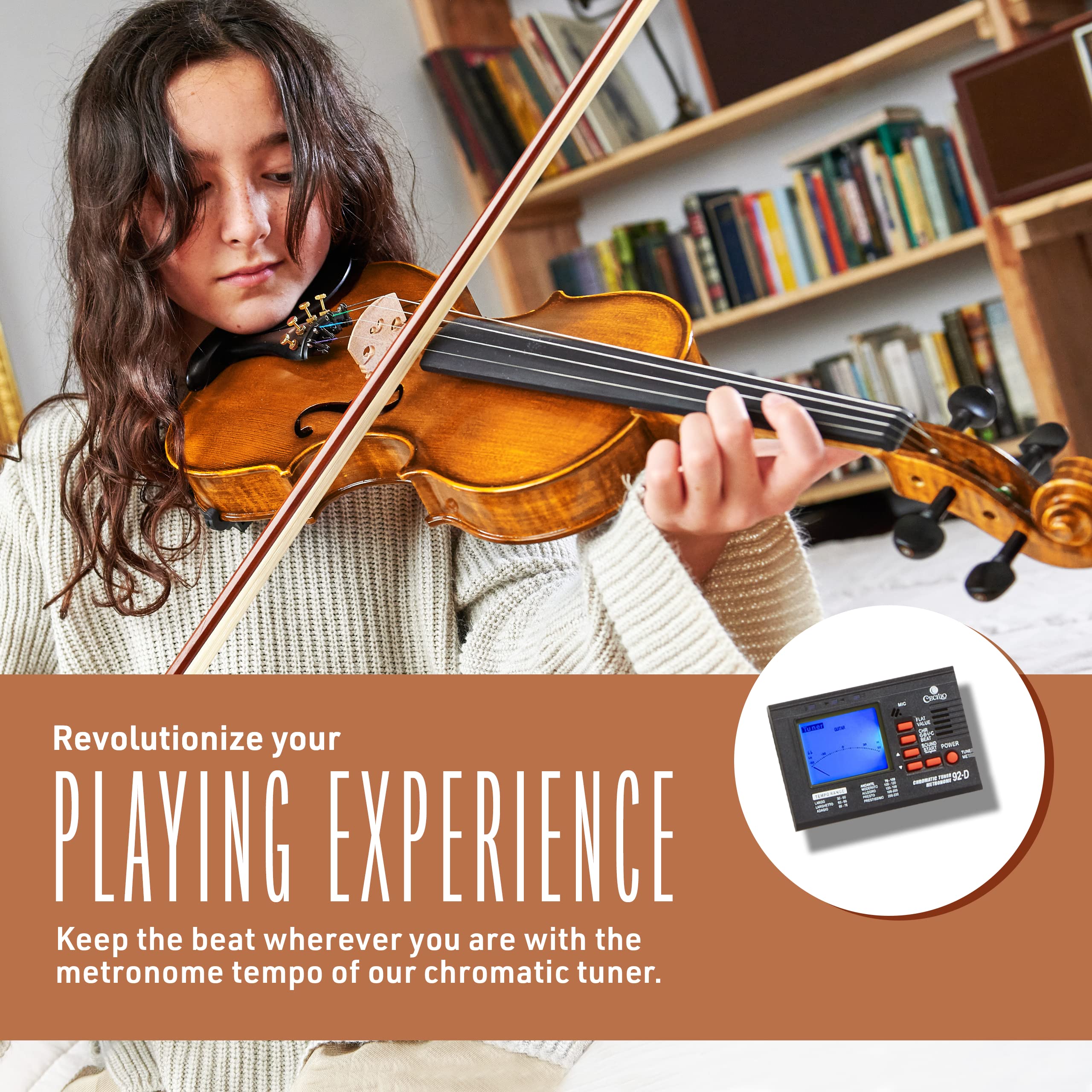 Cecilio 4/4 Violin Set Full Size Fiddle Solidwood Ebony Fitted Left-Handed Violin With Daddario Prelude Strings | Complete Set