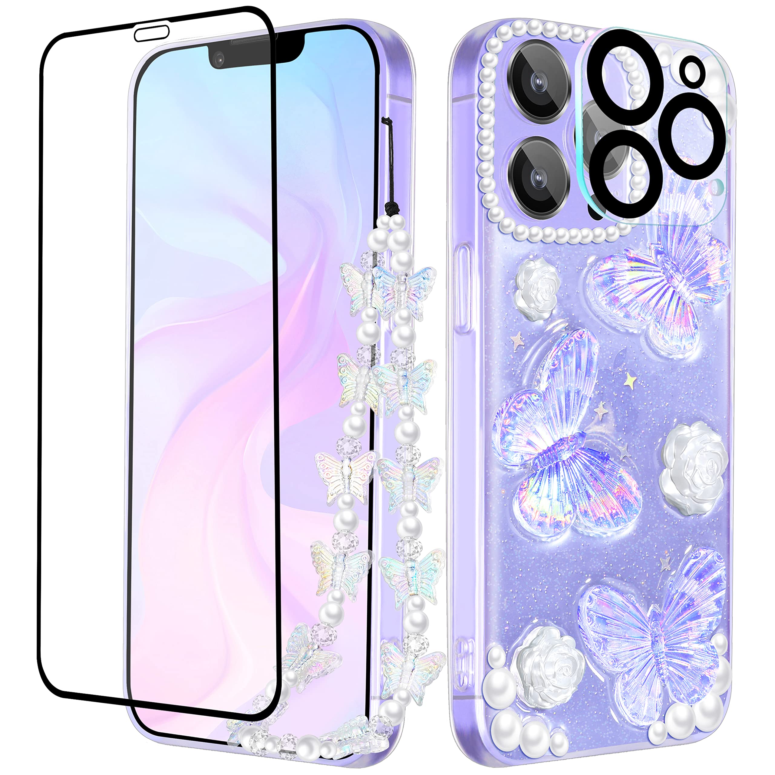 Goocrux (4In1 Case For Apple Iphone 12 Pro Max 3D Butterfly Clear Design Aesthetic Women Teen Girls Glitter Pretty Crystal Spark