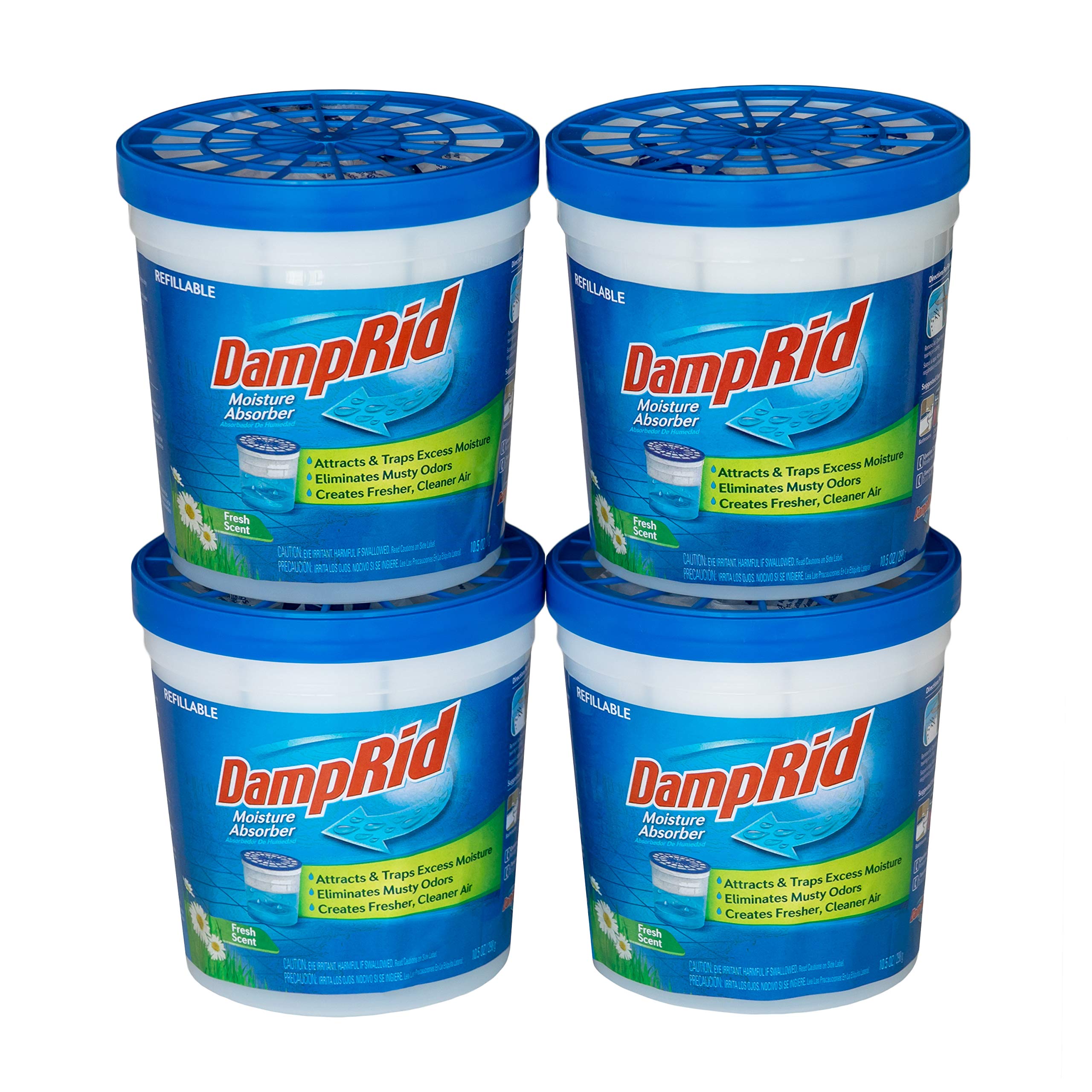 Damprid Refillable Moisture Absorber, 10.5 Oz. Cups, 4 Pack, Fresh Scent, Traps Moisture For Fresher, Cleaner Air, No Electricit