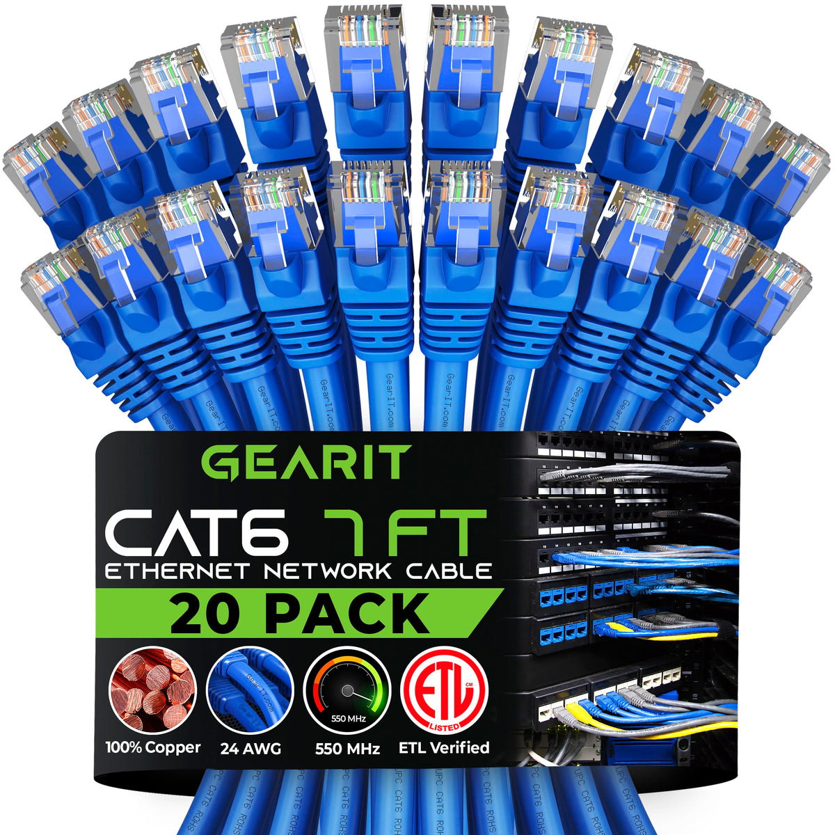 Gearit Cat 6 Ethernet Cable 7 Ft (20 Pack)   Cat6 Patch Cable, Cat 6 Patch Cable, Cat6 Cable, Cat 6 Cable, Cat6 Ethernet Cable,