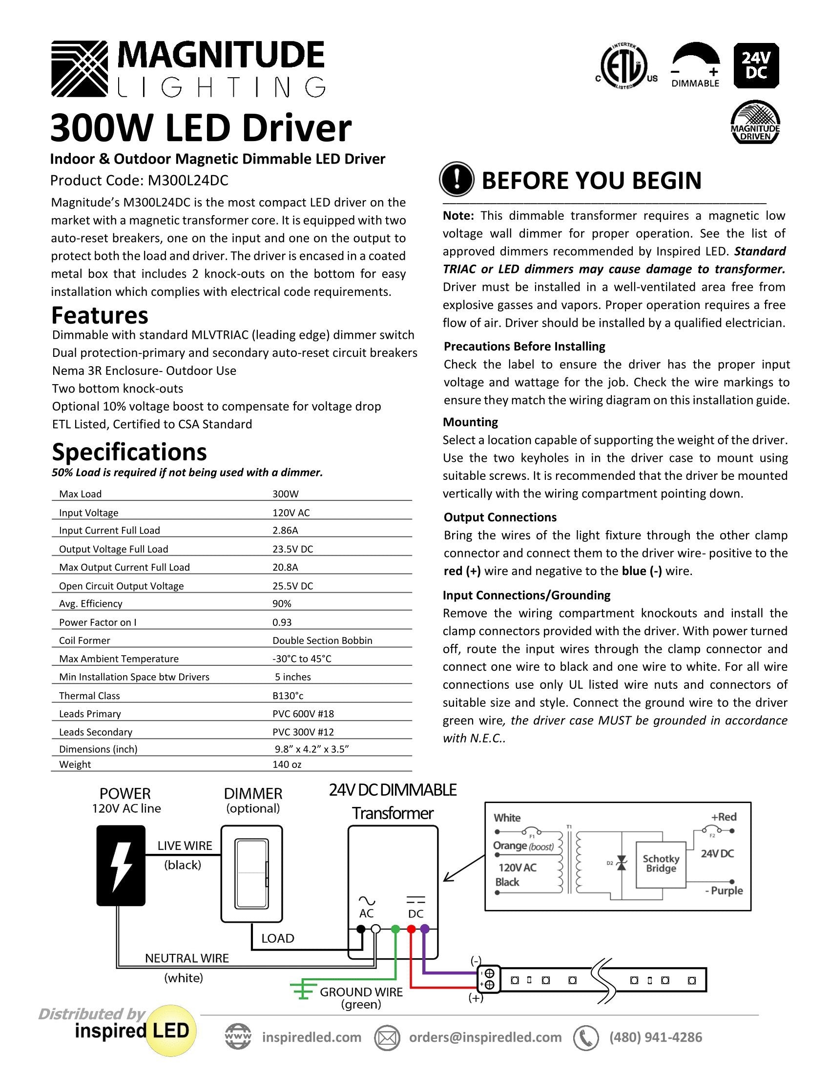 24V 300W Magnitude Magnetic Transformer M300L24Dc