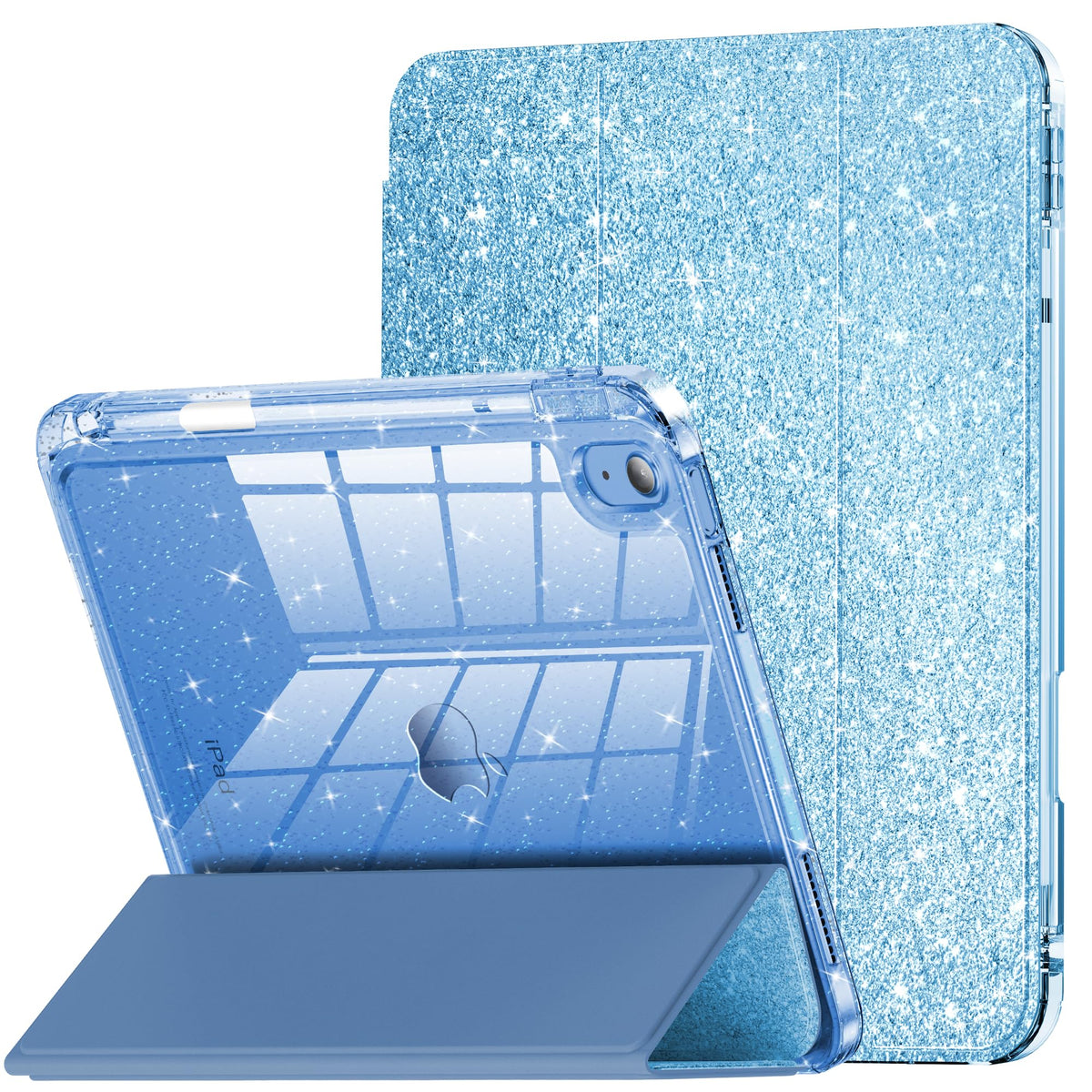 Infiland Compatible With Ipad 10Th Generation Case, Ipad Case 10Th Generation 10.9 Inch, Glitter Leather Cover With Sparkly Crystal Clear Back, Pencil Holder, Anti Yellowing, Blue