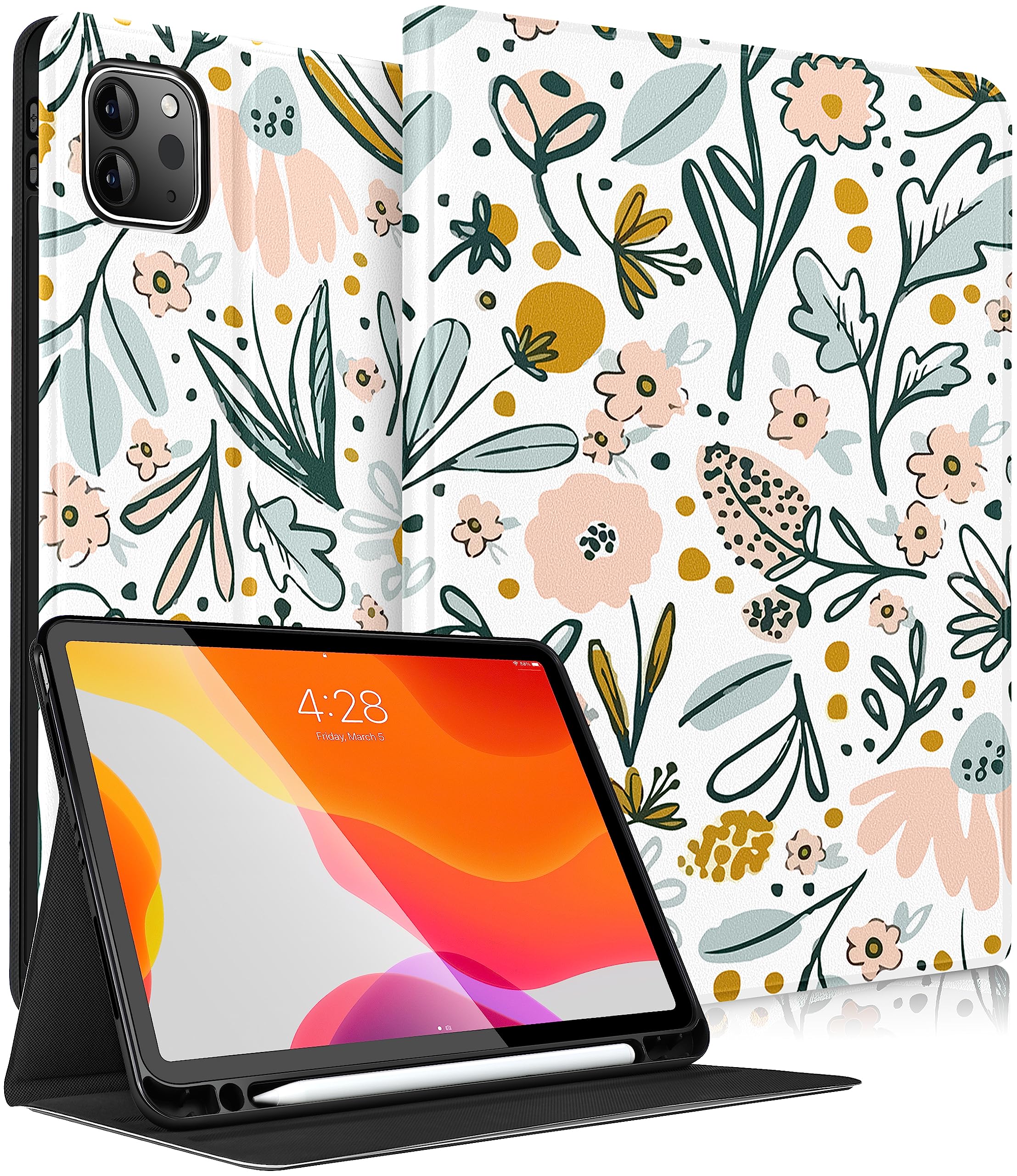 Uppuppy For Ipad Air 11 Inch Case, Air 5Th/4Th Generation 10.9, Pro 11'' Case Cute Kids Women Girls Girly Folio Floral With Appl