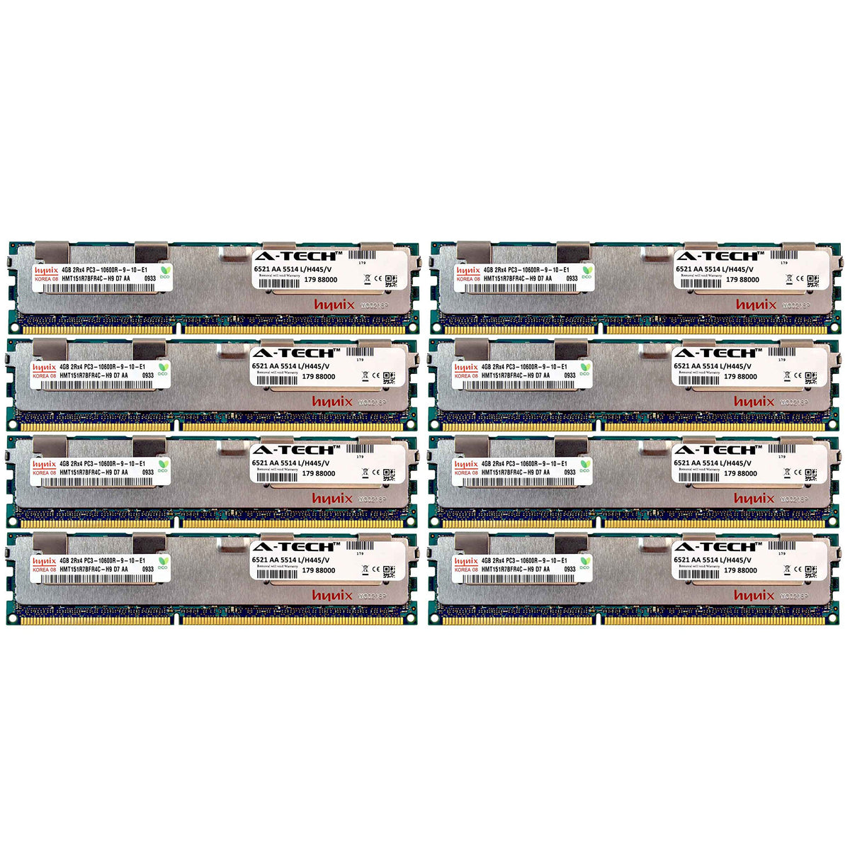 A-Tech Hynix 32Gb Kit 8X 4Gb Pc3-10600 1.5V For Hp Proliant Sl250S G8 687465-001 Sl335S G7 Ml370 G6 Sl390S G7 Dl360 G6 672612-08