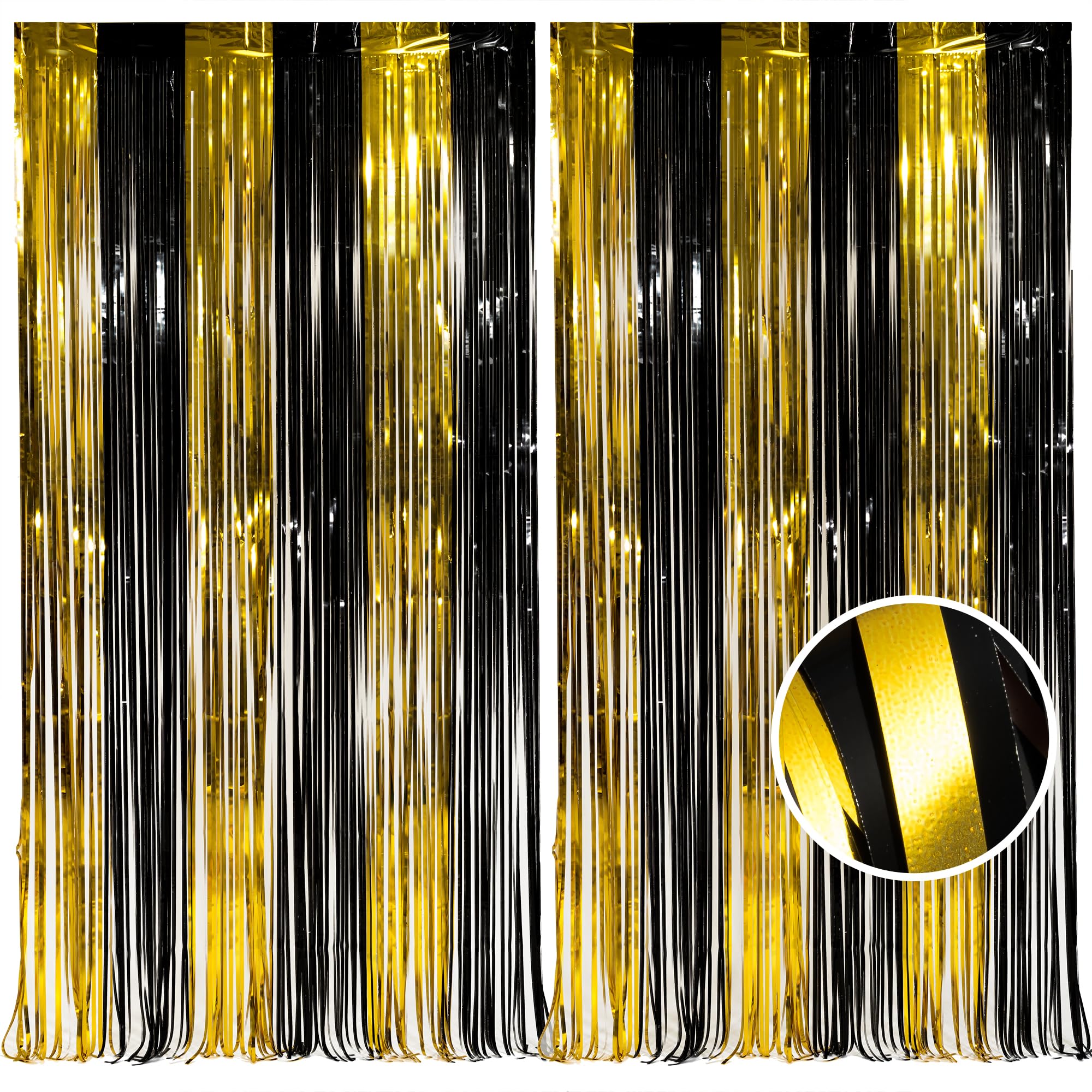 Braveshine 3.2 X 8.2 Ft Black Gold Foil Fringe Curtains   2 Pack Metallic Photo Booth Streamers Backdrop For Birthdays New Years