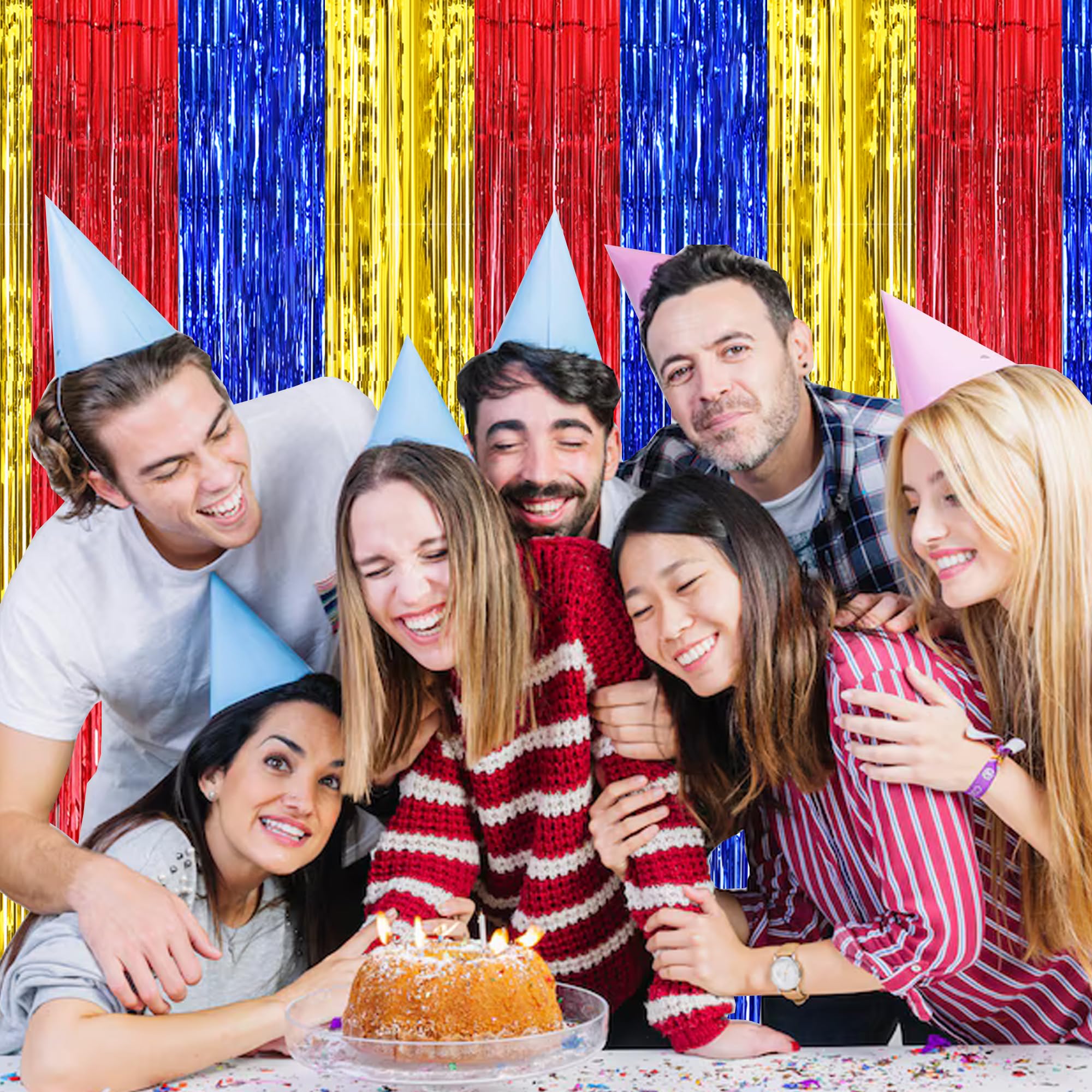 Beishida 3 Pcs Red Blue Gold Door Streamers Curtain Birthday Party Streamers Backdrop Happy Birthday Party Wall Background For P