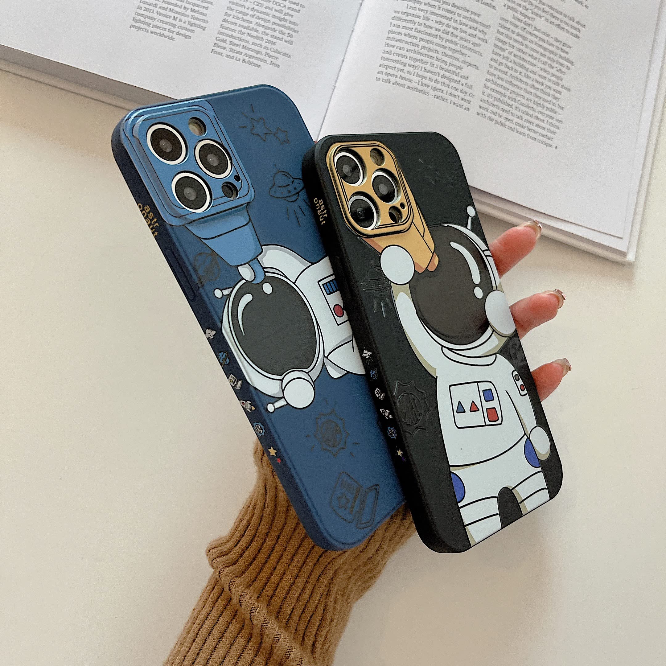 Yonds Queen iPhone 13 Pro Case Cartoon Astronaut Space Design Soft TPU Shockproof Blue