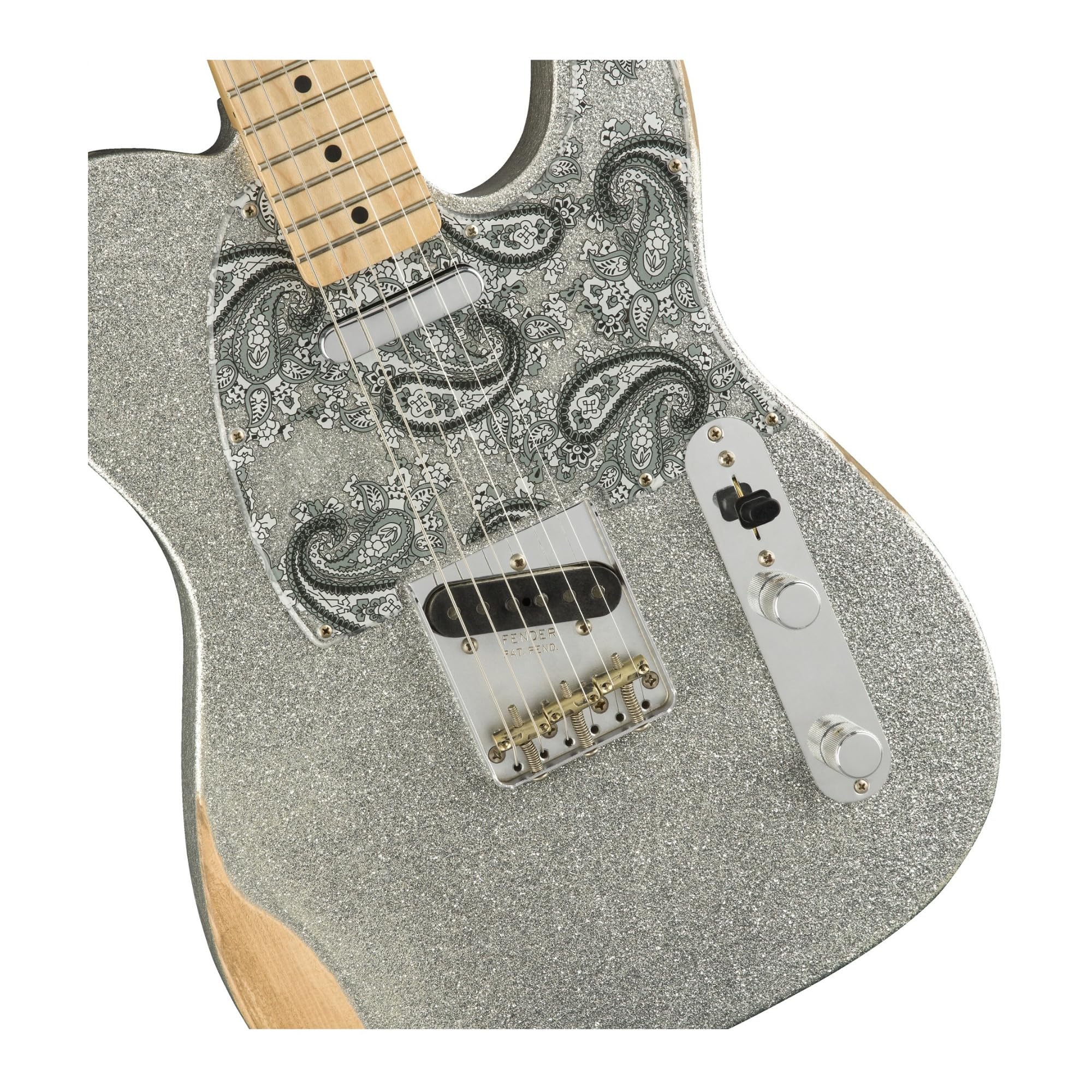 Fender Brad Paisley Road Worn Telecaster Electric Guitar, Silver Sparkle, Maple Fingerboard