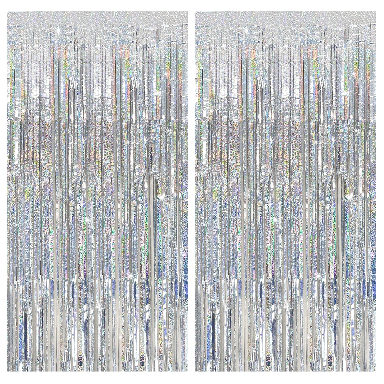 Tinsel Curtain Party Backdrop Silver Birthday Decorations 2 Packs Glitter Foil Fringe Decor Streamers Photo Booth For Christmas