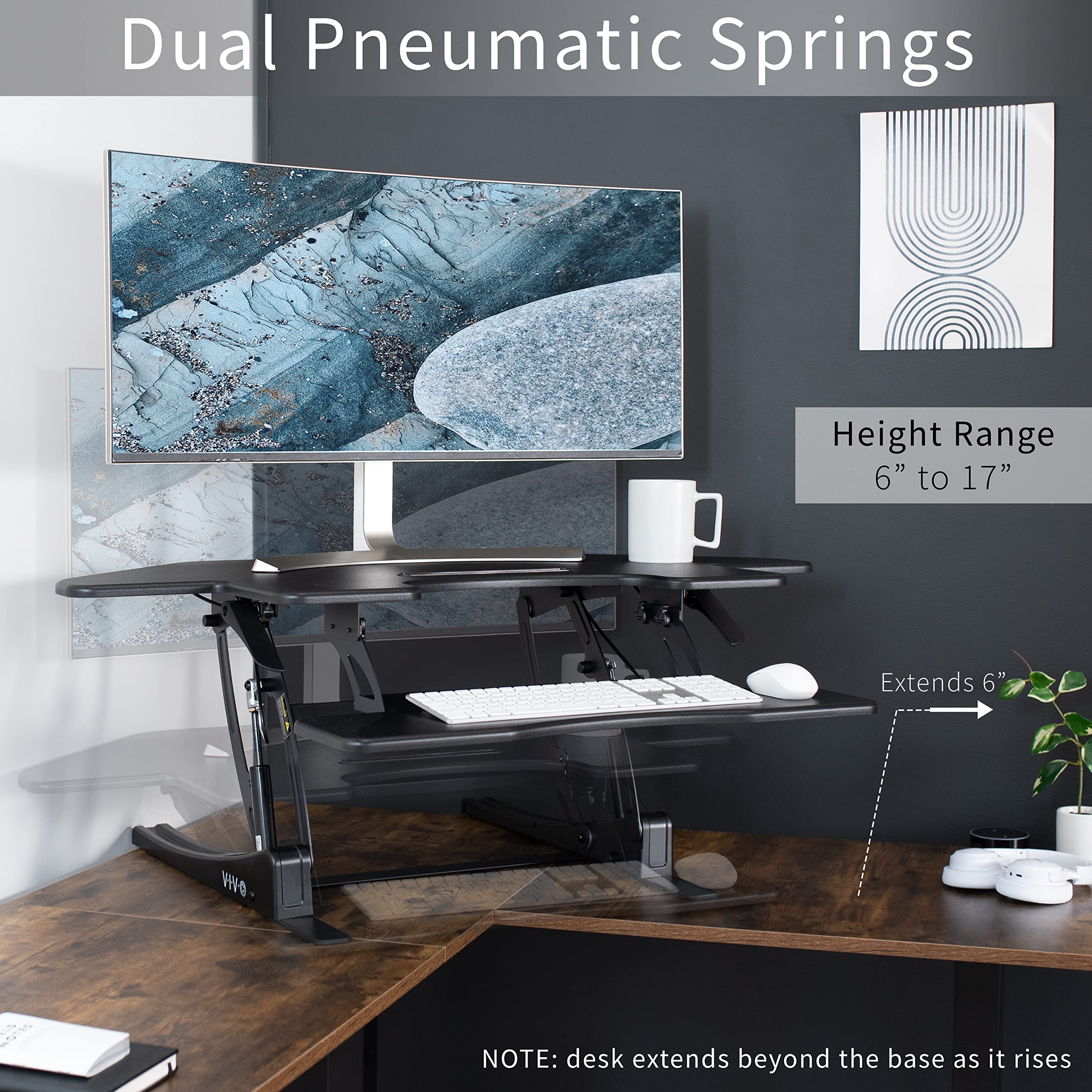 Vivo 43 Inch Corner Height Adjustable Cubicle Stand Up Desk Converter, V Series, Quick Sit To Stand Tabletop Dual Monitor Riser