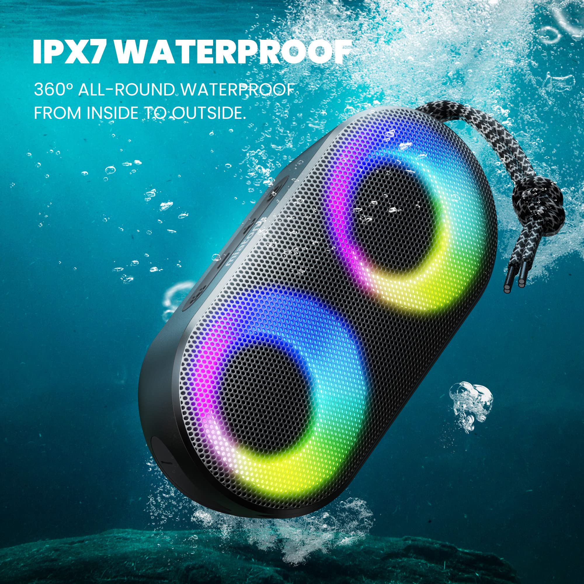 Miatone Portable Bluetooth Speakers With Lights, Bluetooth Speaker Kids, 15W, Ipx7 Waterproof, Bluetooth 5.3, 24H Playtime, Buil