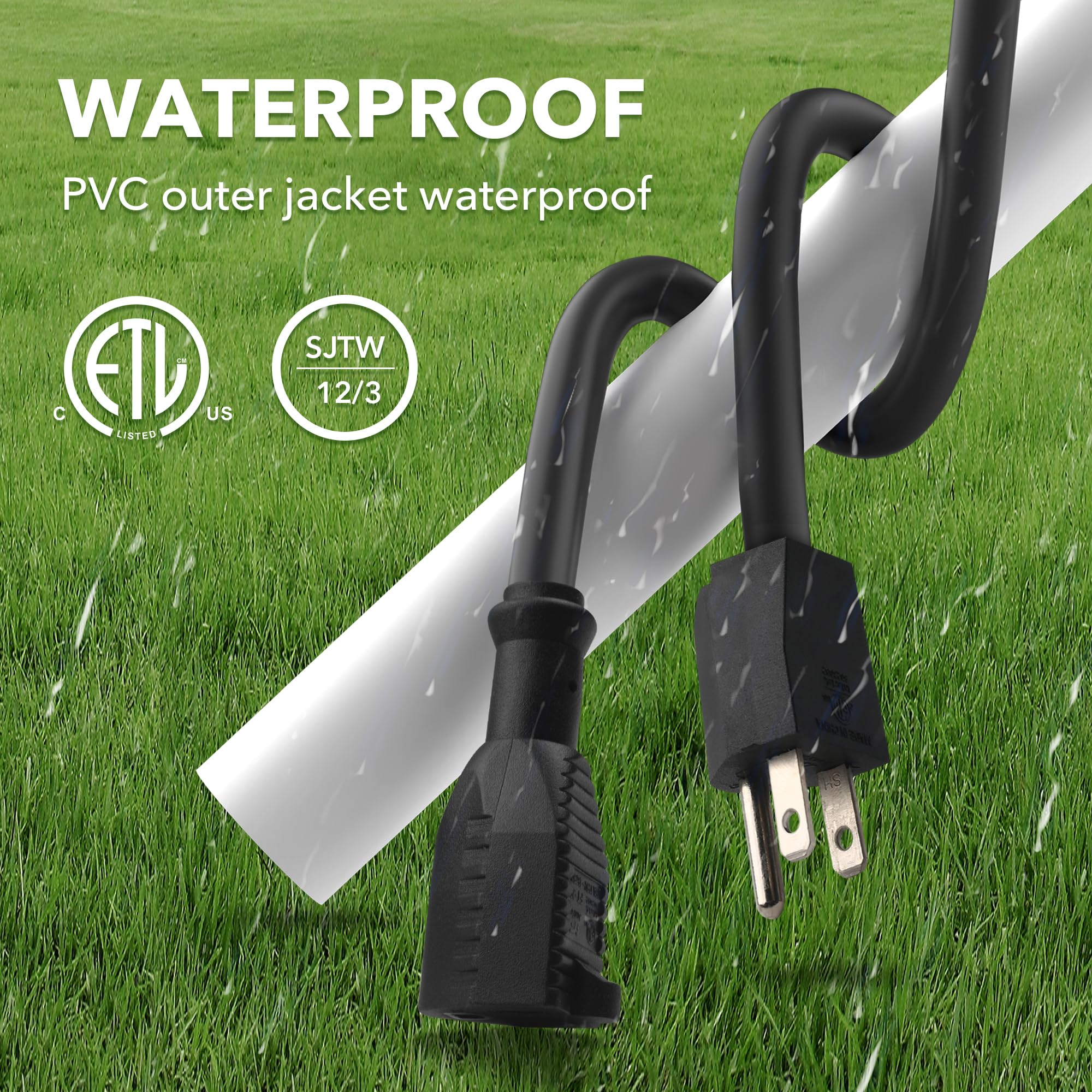 Bn Link 15Ft Outdoor Extension Cord, 15Amps,12/3 Sjtw Heavy Duty Power Cord, 3 Prong Grounded Plug, Weather Resistant, 1875W, Bl