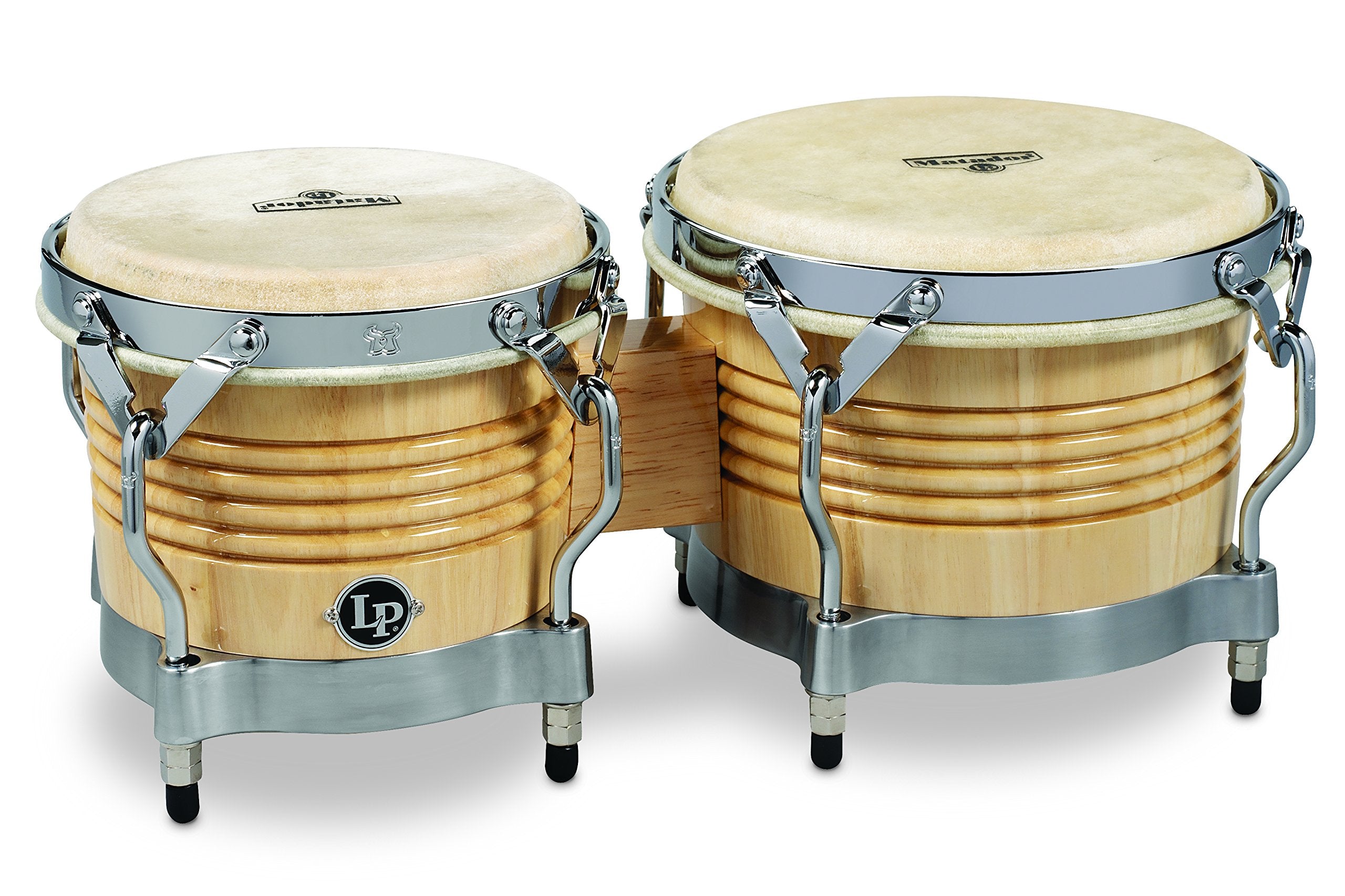 Latin Percussion M201-AWC LP Matador Wood Bongos - Natural/Chrome 8.625-inch