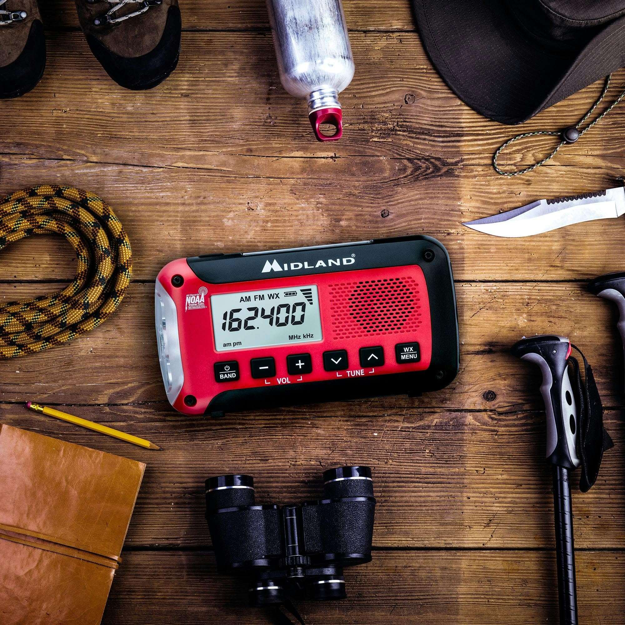 Midland Er50 Emergency Radio With Weather Alert And Flashlight   Hand Crank Or Solar Power Noaa Weather Radio For Home Or Travel With Am/Fm Tuner