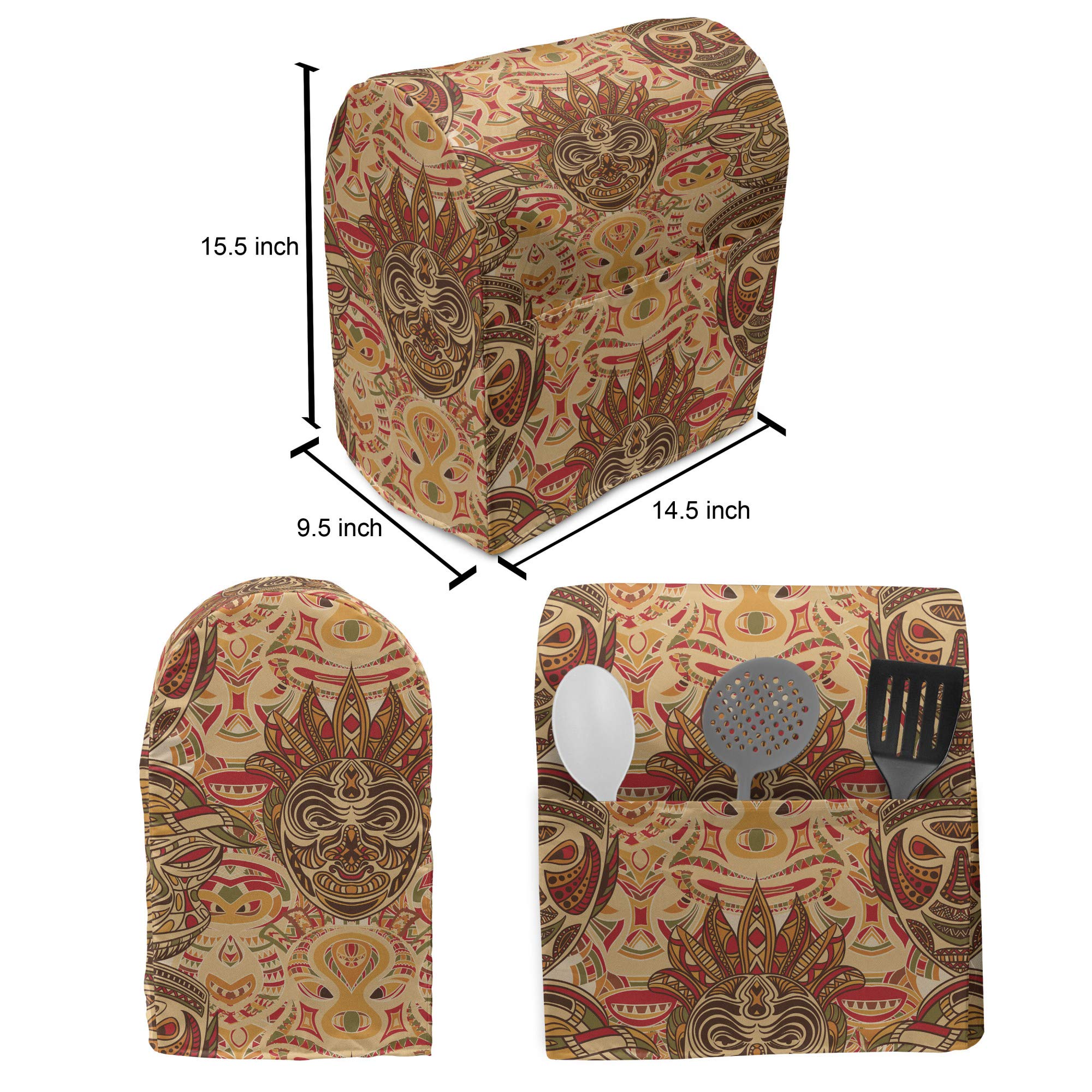 Ambesonne African Stand Mixer Cover, Motif With Pattern Design, Kitchen Appliance Organizer Bag Cover With A Pocket, 6 8 Quarts,