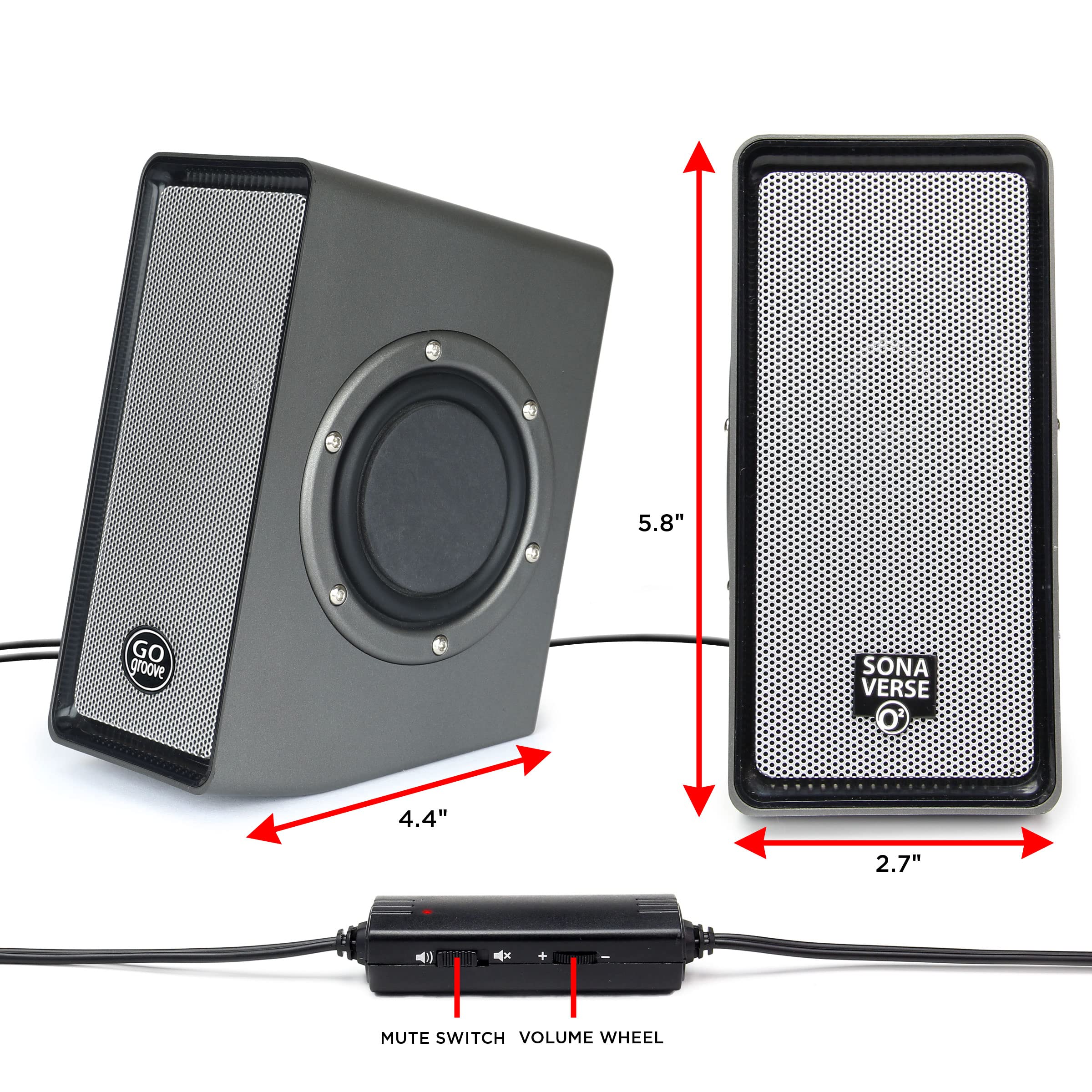 Gogroove Laptop Computer Speakers - Sonaverse O2 Usb Powered Desktop Speakers With Dual Passive Bass Woofers, Built-In Volume Di