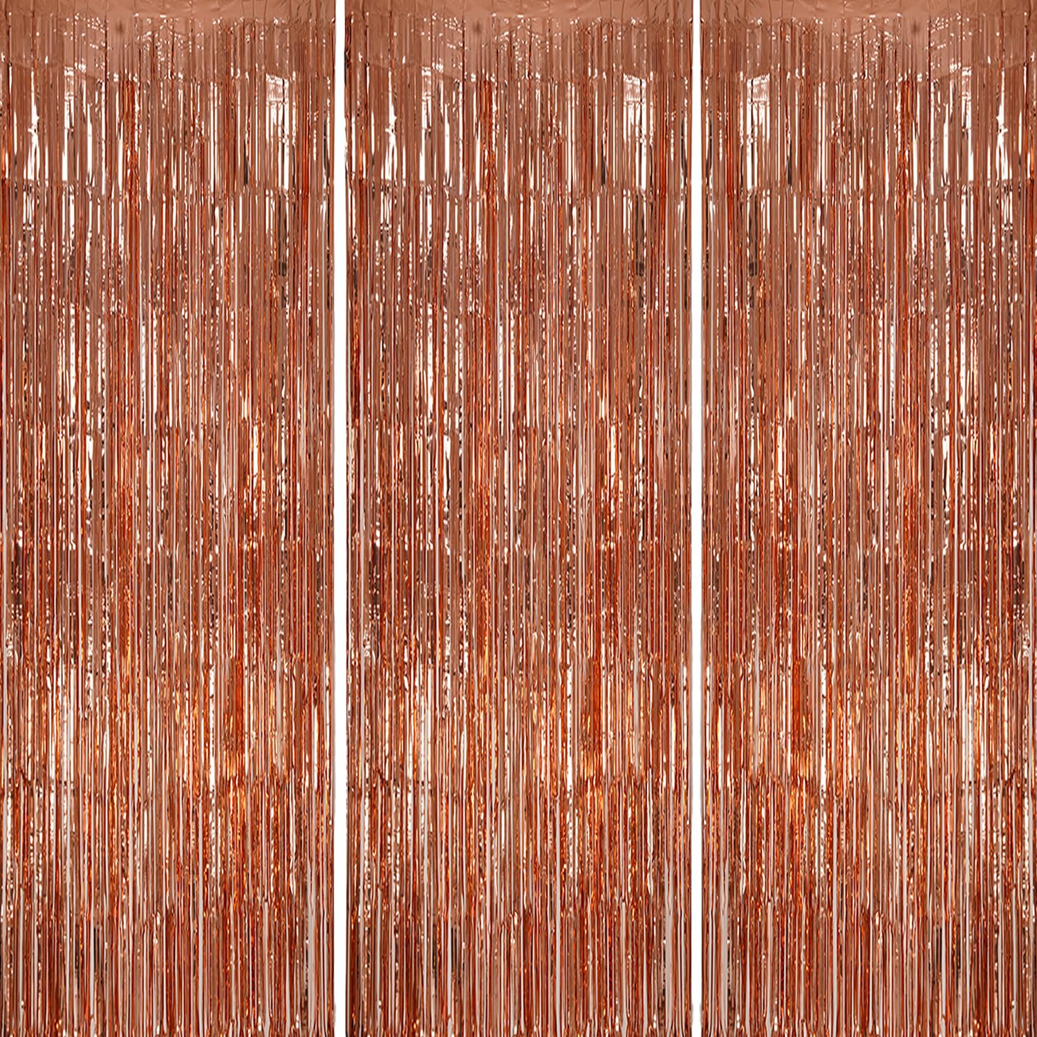 Decockrat 3 Pack Foil Fringe Backdrop   Rose Gold Shiny Tinsel Curtains For Party Decoration/Photo Booth Props   3.3X8.2 Ft Meta
