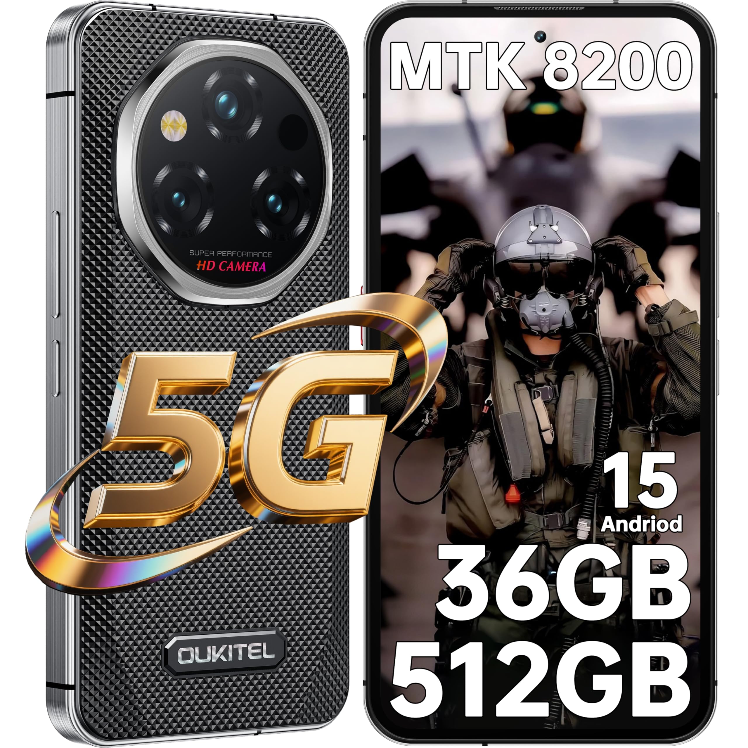 OUKITEL WP210 Rugged Smartphone 5G - Android 15 Cell Phone, 36GB+512GB, 6.7 FHD+ AMOLED, MTK Dimensity 8200, 8800mAh Battery Rug