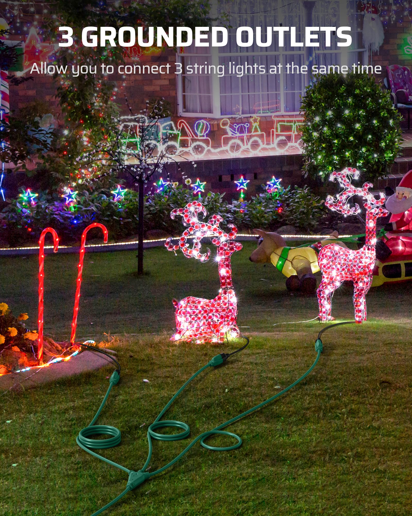 Dewenwils Outdoor Extension Cord 1 To 3 Splitter For Outdoor Lights, 3 Prong Outlets Plugs, Max 28Ft End To End (40 Ft Total),16