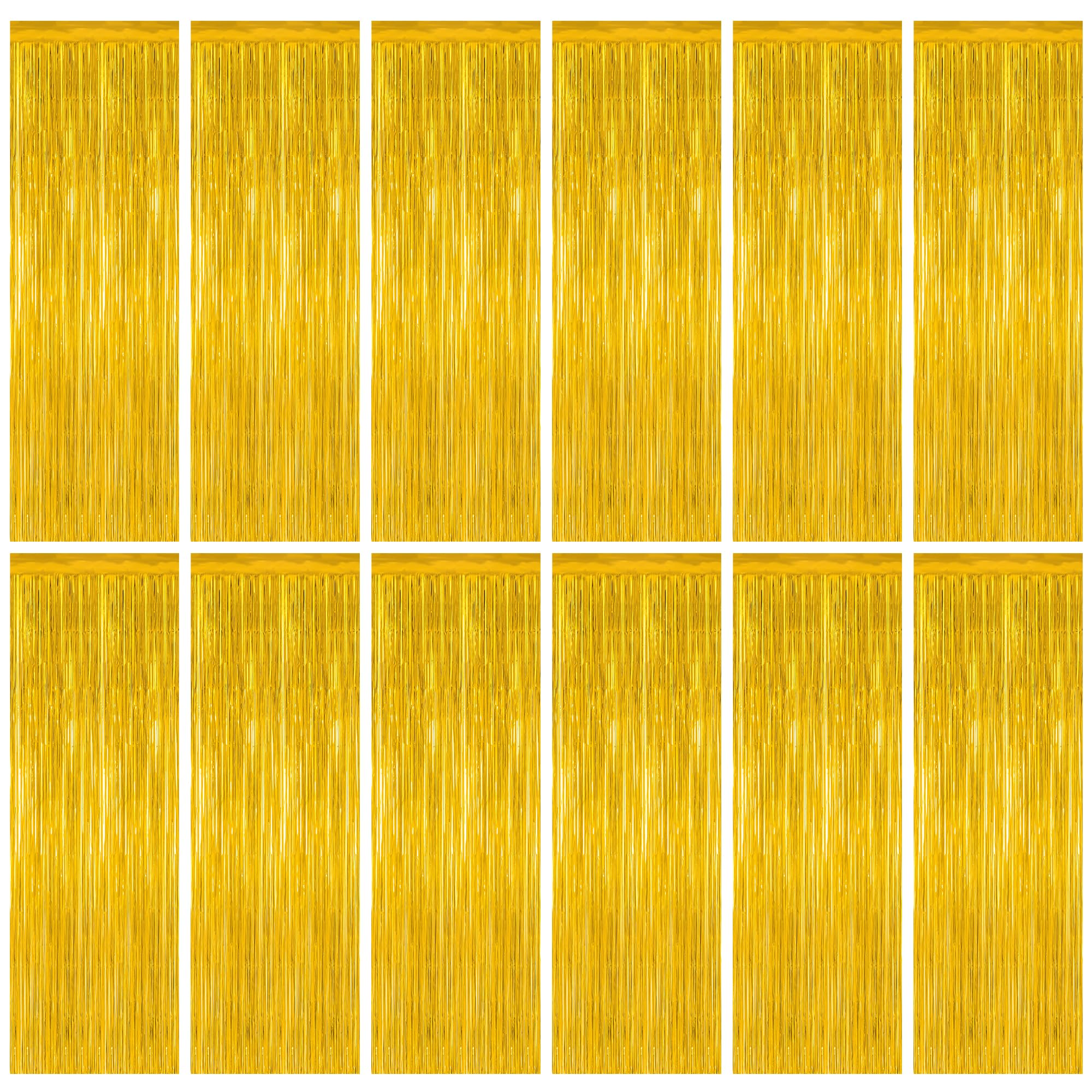 12 Pack 2025 Graduation Decorations, 3.28 FT x 7.05 FT Gold Backdrop Curtains, Metallic Class of 2025 Backdrop Fringe Curtains F