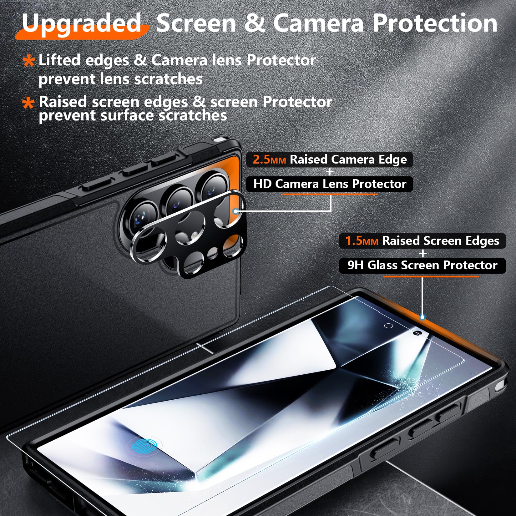 Red2Fire For Samsung Galaxy S24 Ultra Case, With 2Pcs [Tempered Glass Screen Protector+Camera Protector][Military Grade Shockpro