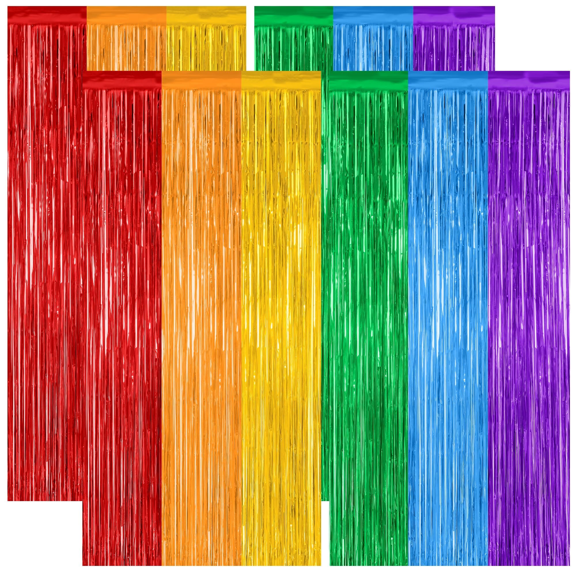 8 Pack Rainbow Backdrop, 3.28 FT x 7.05 FT Backdrop Curtains, Metallic Fringe Curtains Tinsel Bakdrop Party Streamer, Wedding De