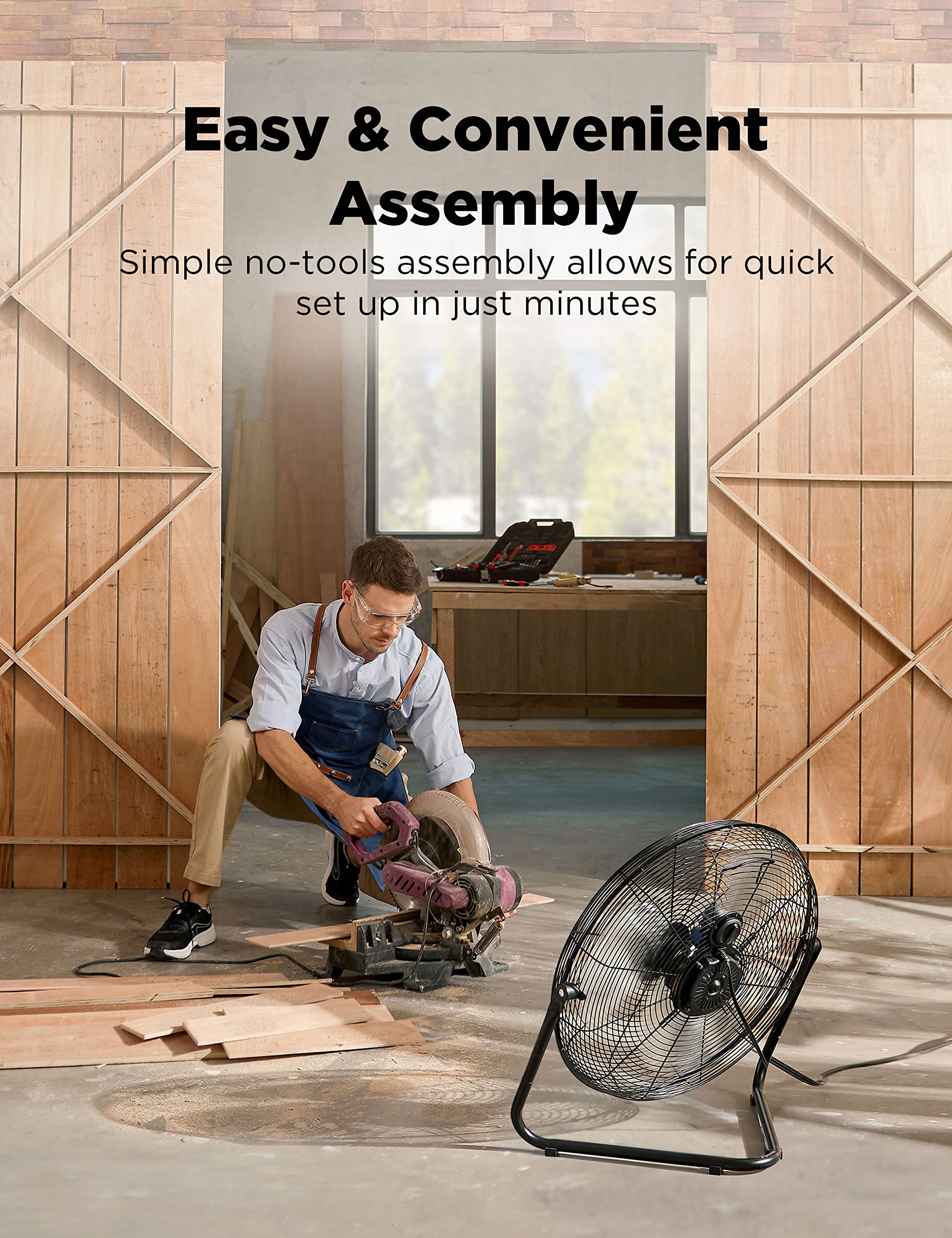 Pelonis Fan 20 Inch Floor Fan | Heavy Duty All Metal High Velocity Floor Fan With 3 Speeds| Adjustable Tilting Head | Quickmount