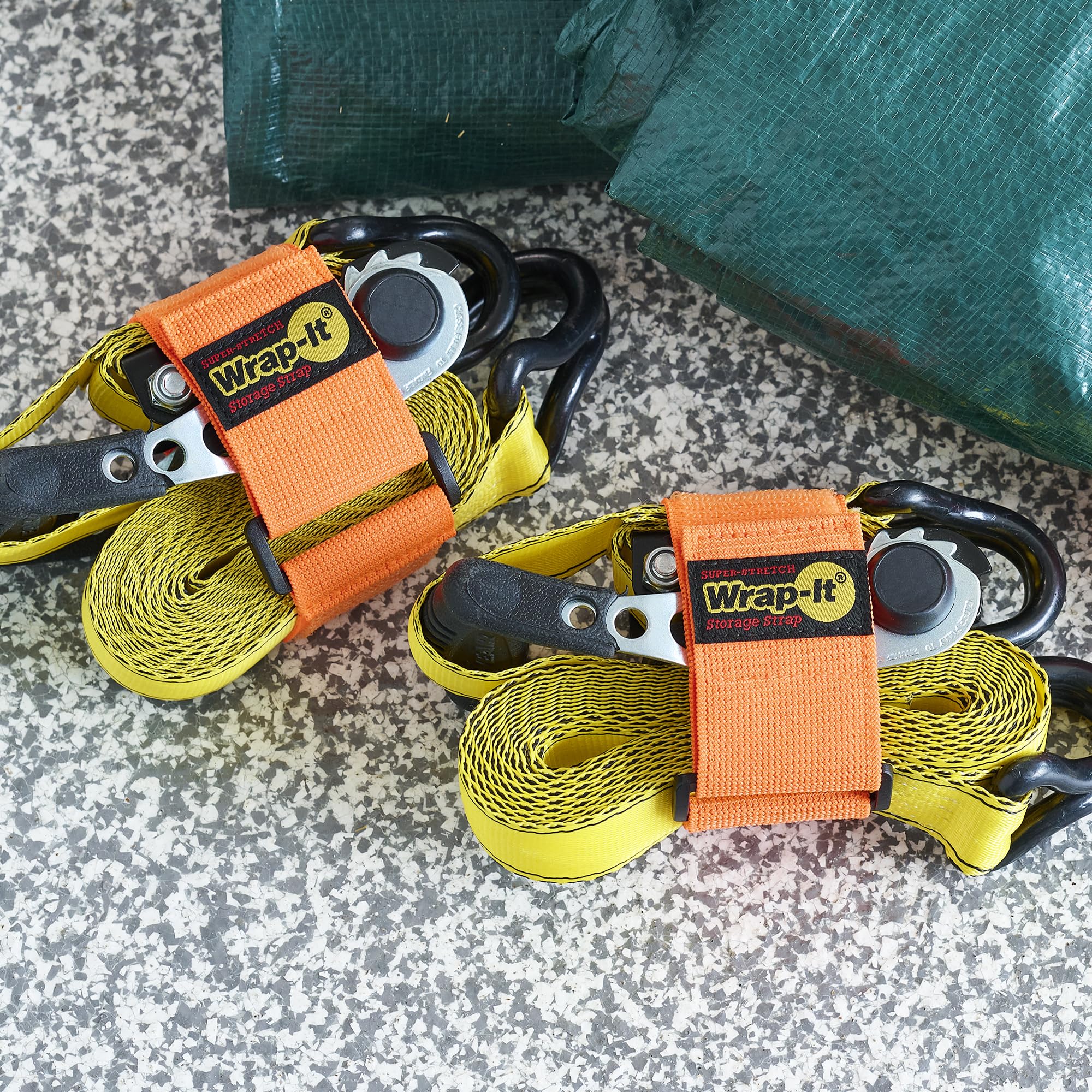 Super Stretch Wrap It Storage Straps   (8) 12'' Orange   Elastic Hook And Loop Cinch Straps   Extension Cord Organizer, Hose And