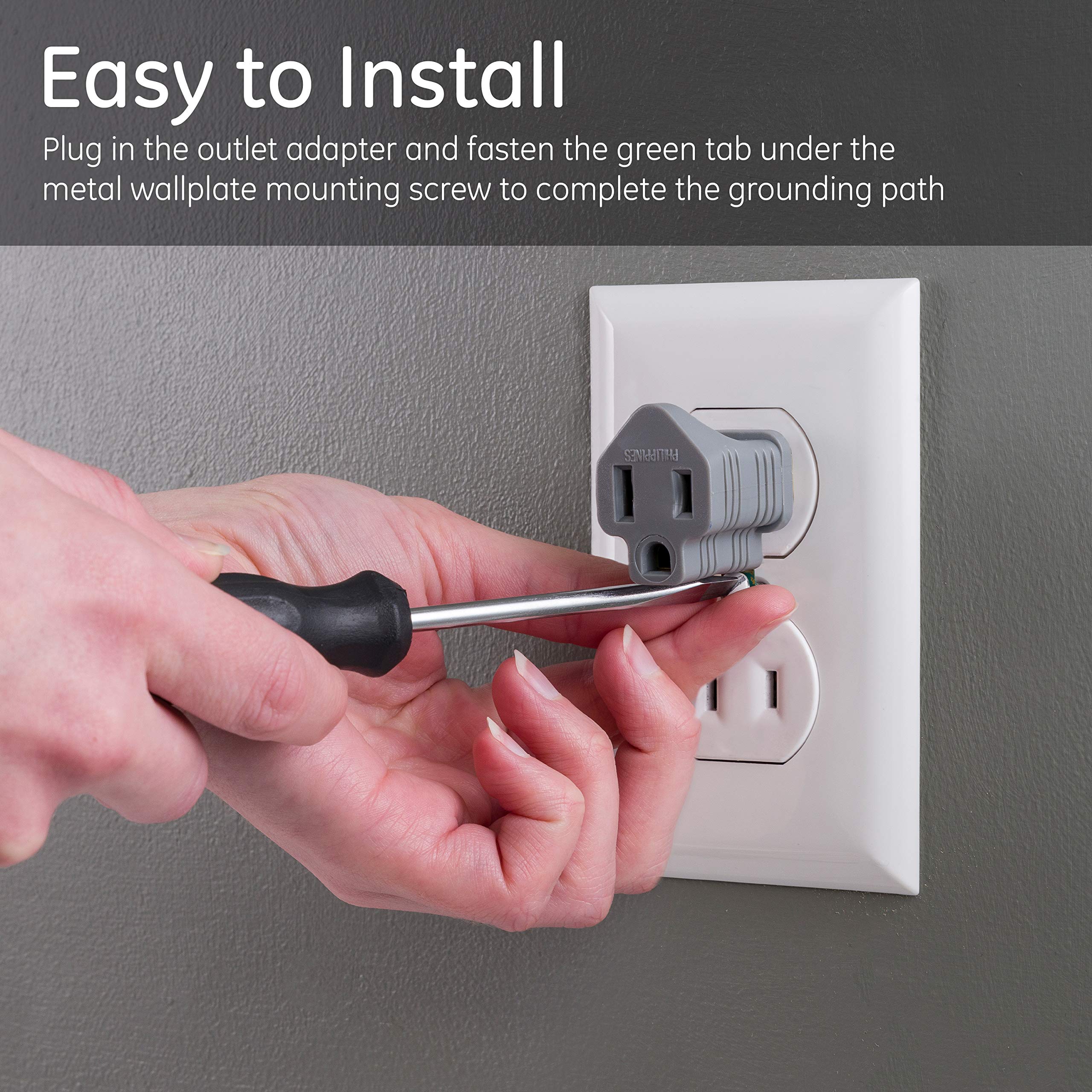 Ge Home Electrical Polarized Grounding Outlet Adapter, Turn 2 Into 3-Prong, 58900, Gray