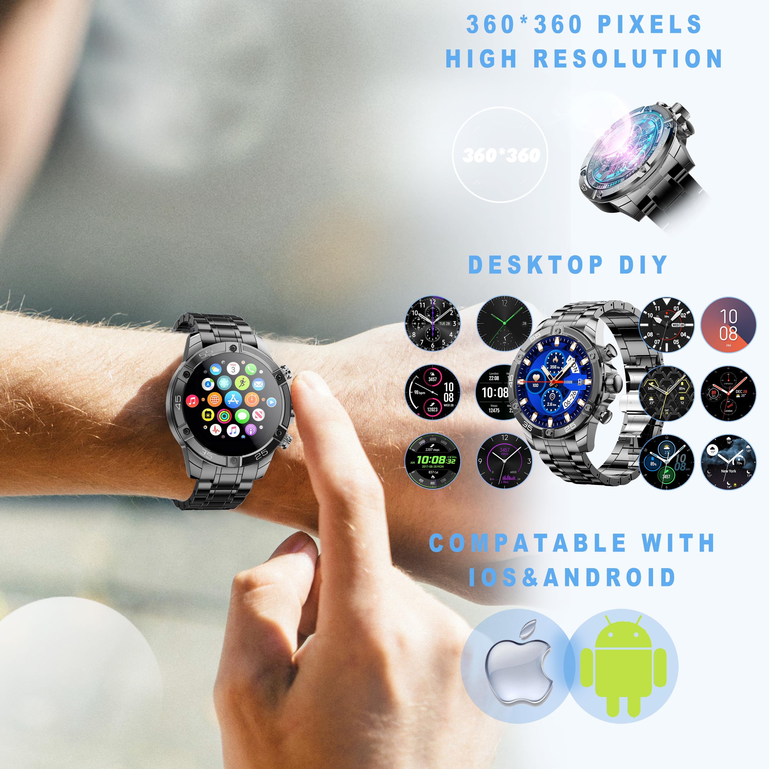 Ohugna Men S Smart Watch Round Hd 1.53  Gold Blue Smart Watches For Men, Multiple Sports Modes, Bluetooth Voice Call. Available