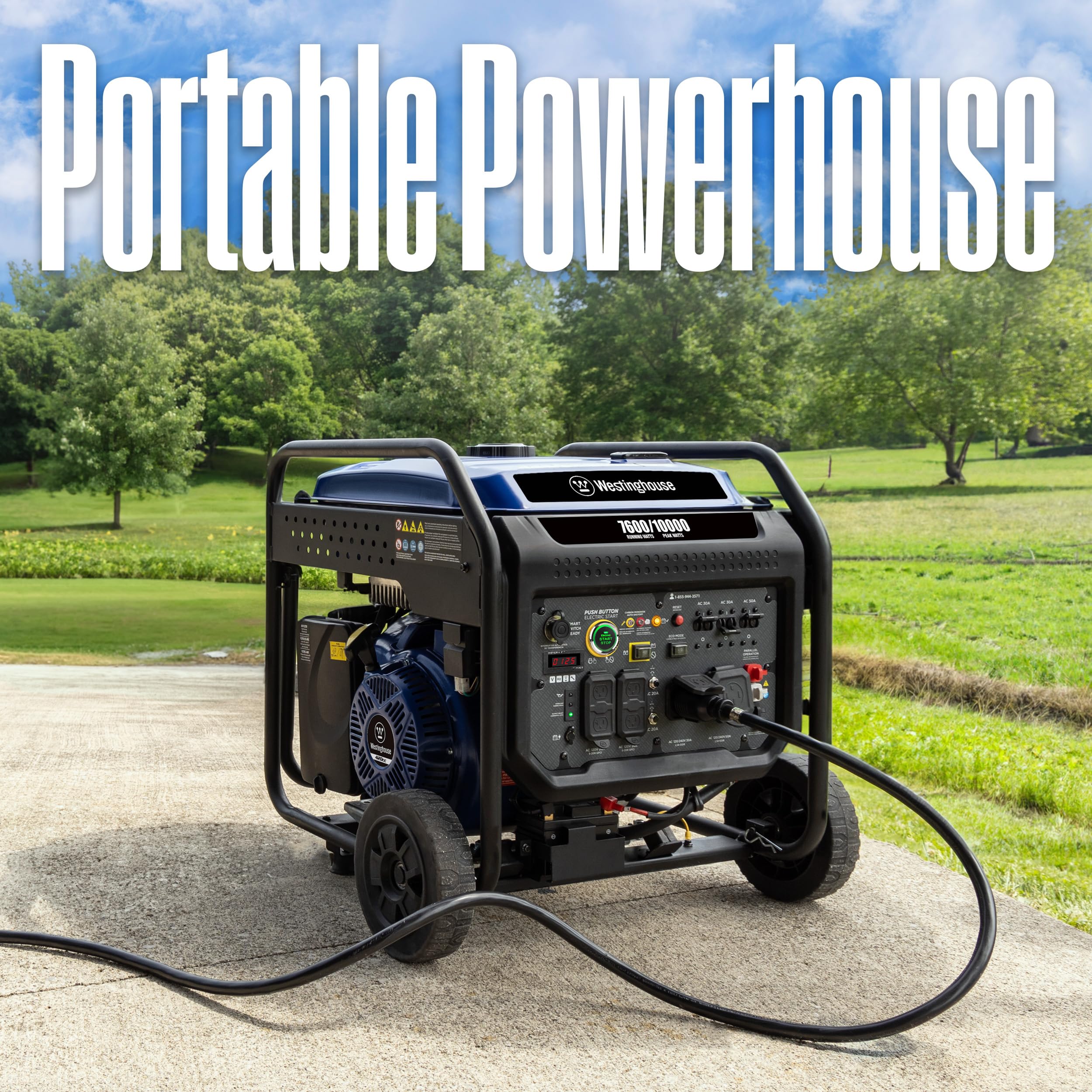 Westinghouse Outdoor Power Equipment 10000 Peak Watt Portable Open Frame Inverter Generator, Remote Electric Start With Auto Cho