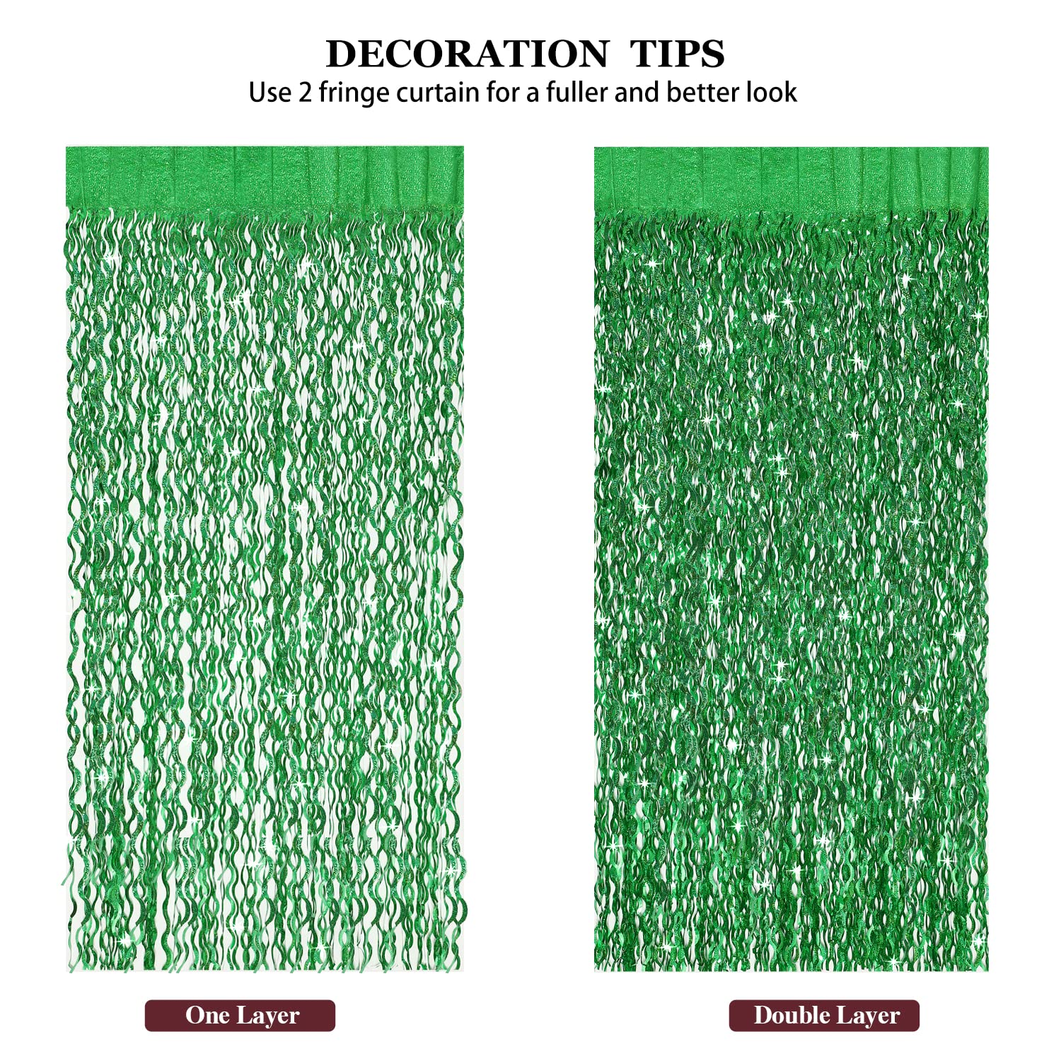 Green Foil Backdrop Curtain   Cylmfc 3 Pack 3.3 Ft X 6.6 Ft Birthday Streamers Party Curtains Decorations Backdrop Xmas Graduati